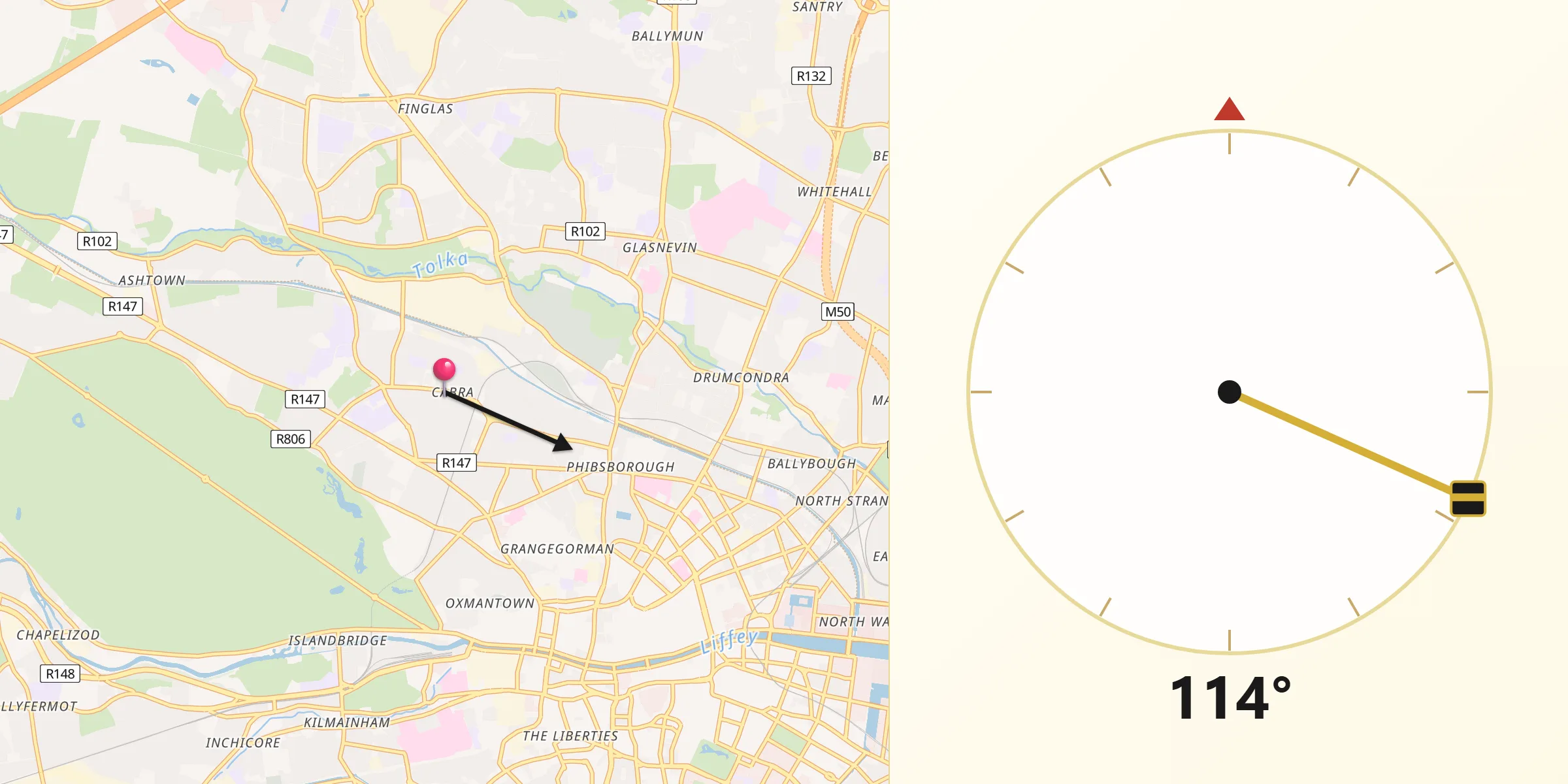 Qibla Direction from Cabra