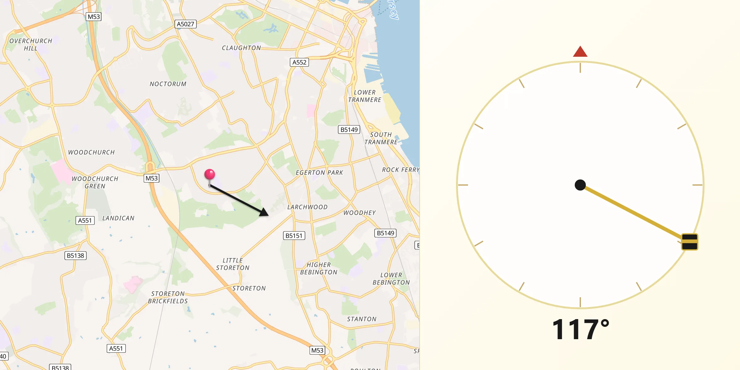 Qibla Direction from Prenton