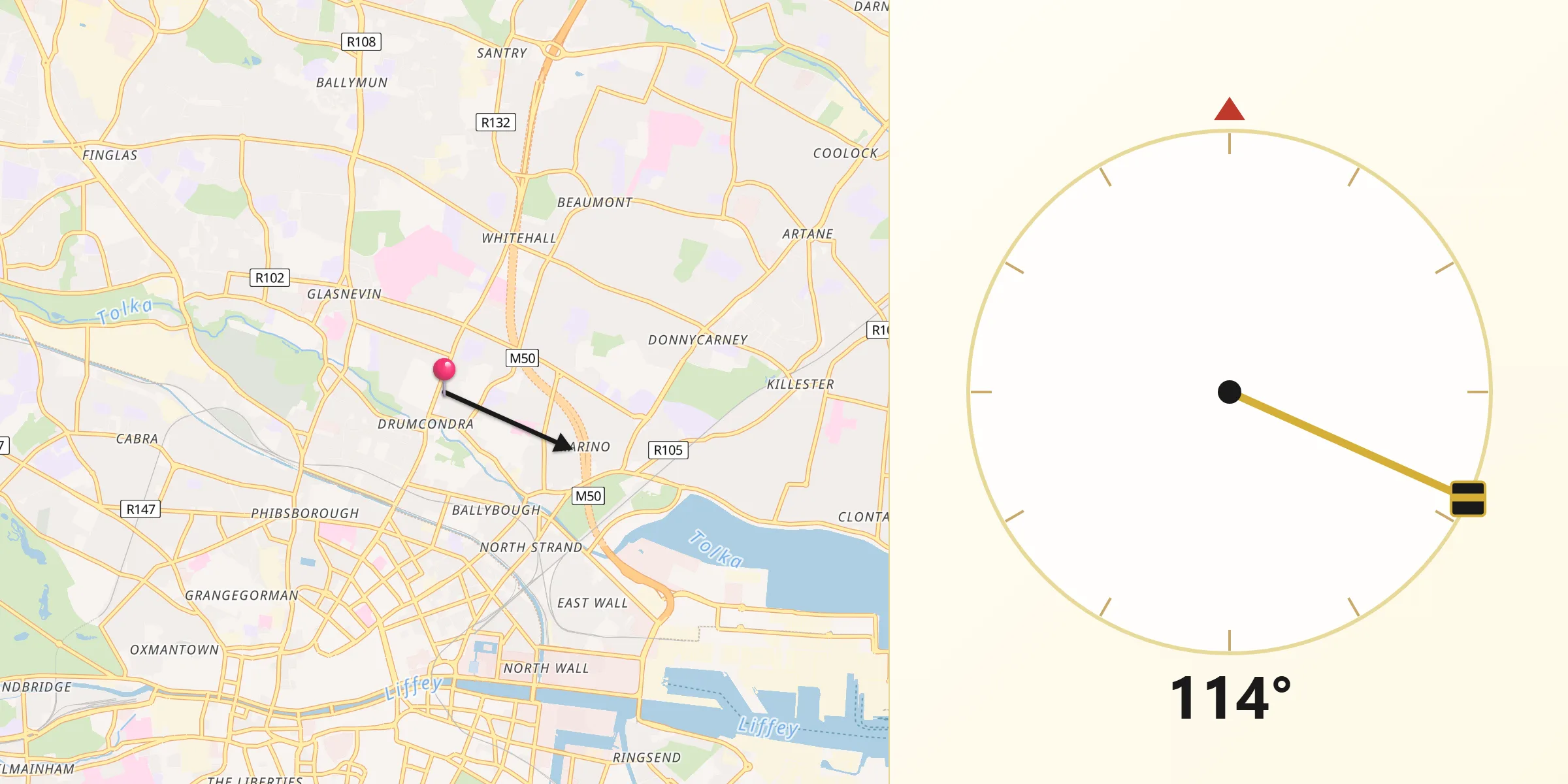 Qibla Direction from Drumcondra