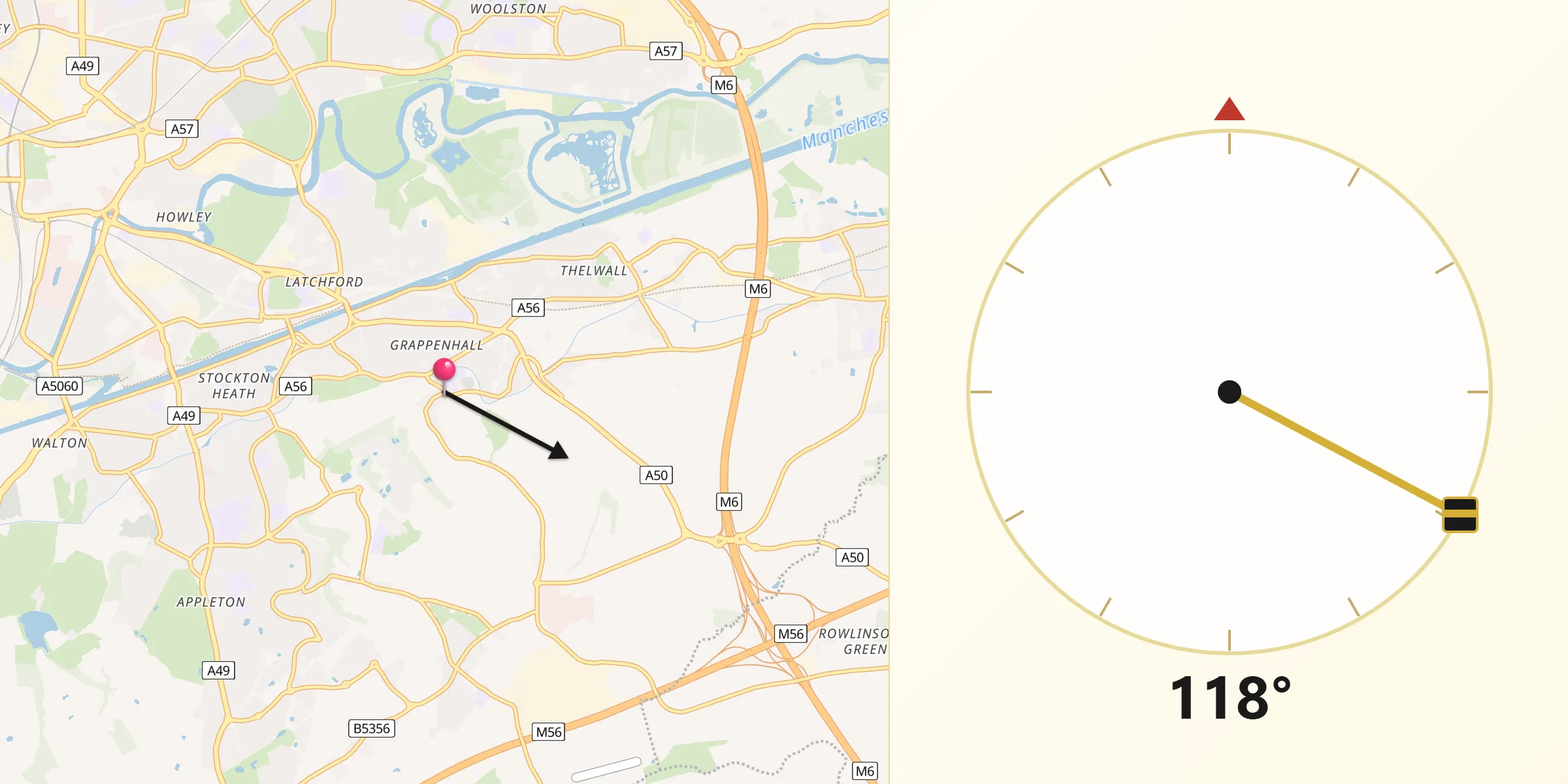 Qibla Direction from Grappenhall