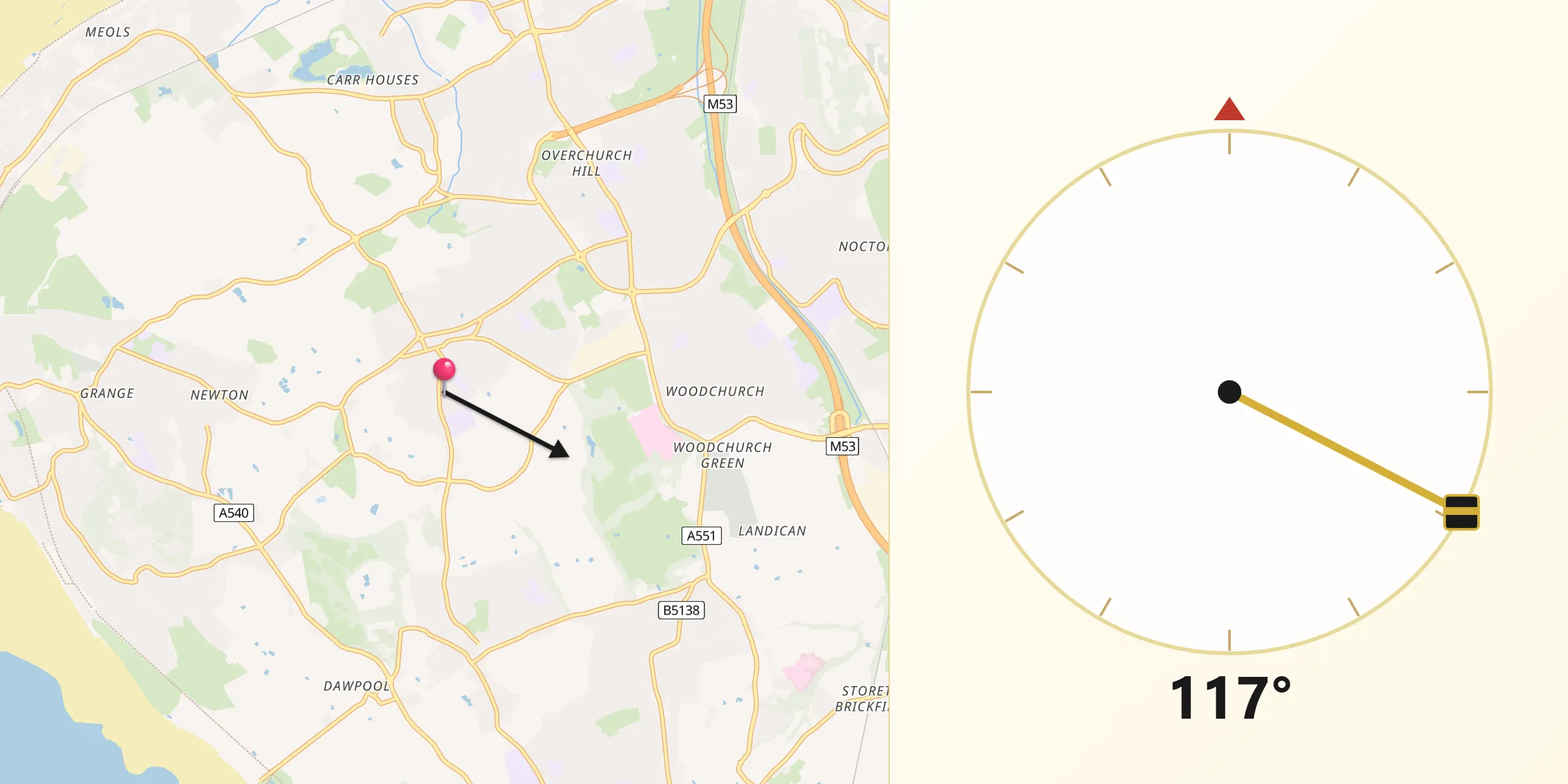 Qibla Direction from Greasby