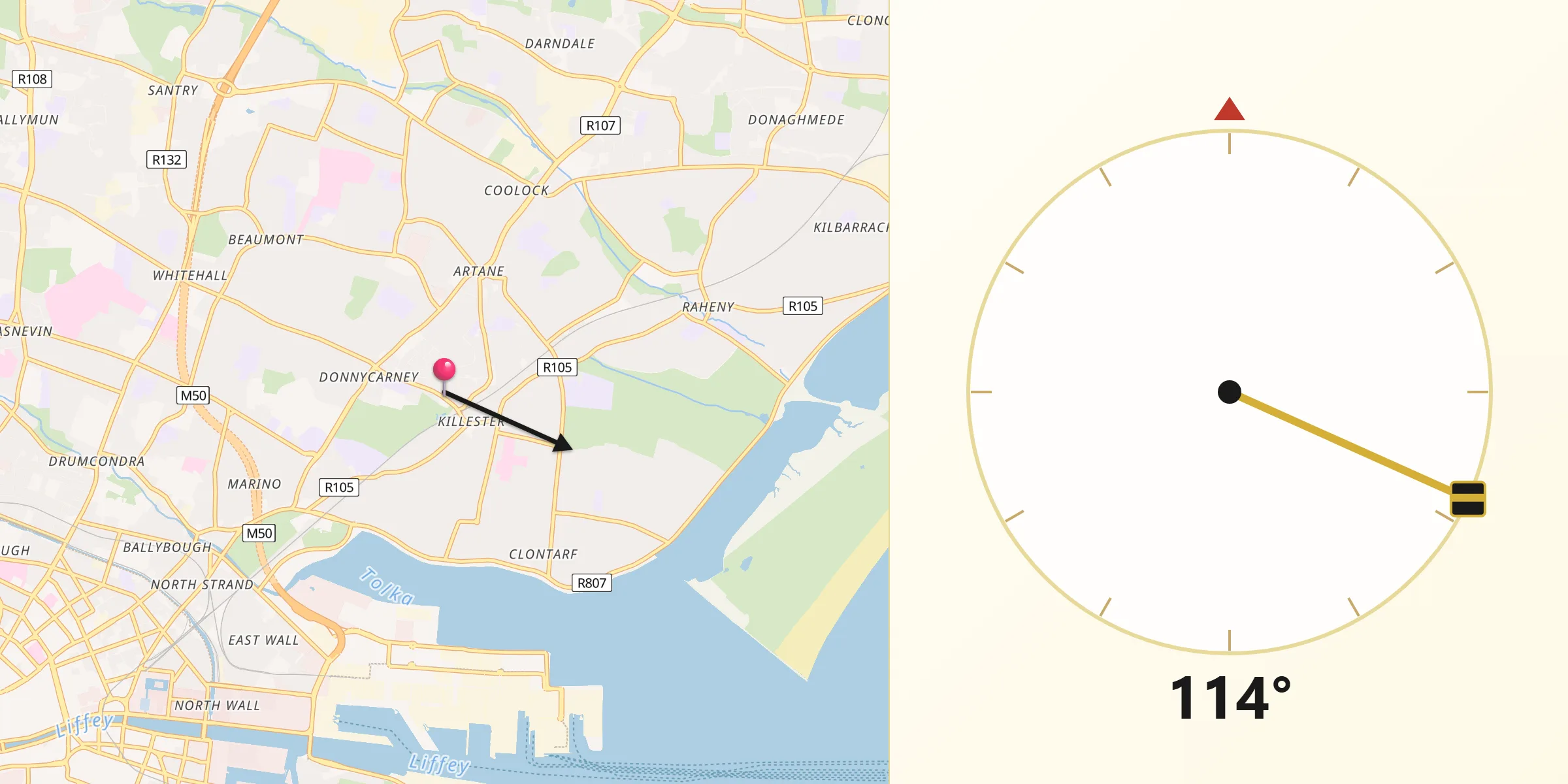 Qibla Direction from Donnycarney