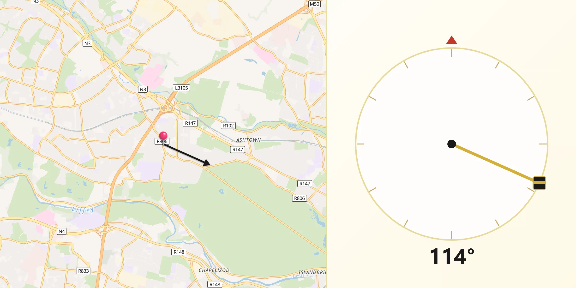Qibla Direction from Castleknock