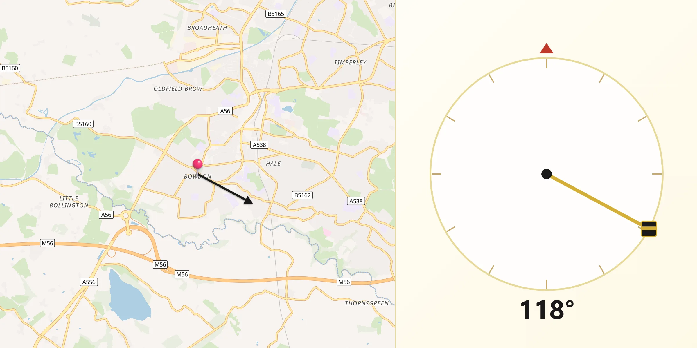 Qibla Direction from Bowdon