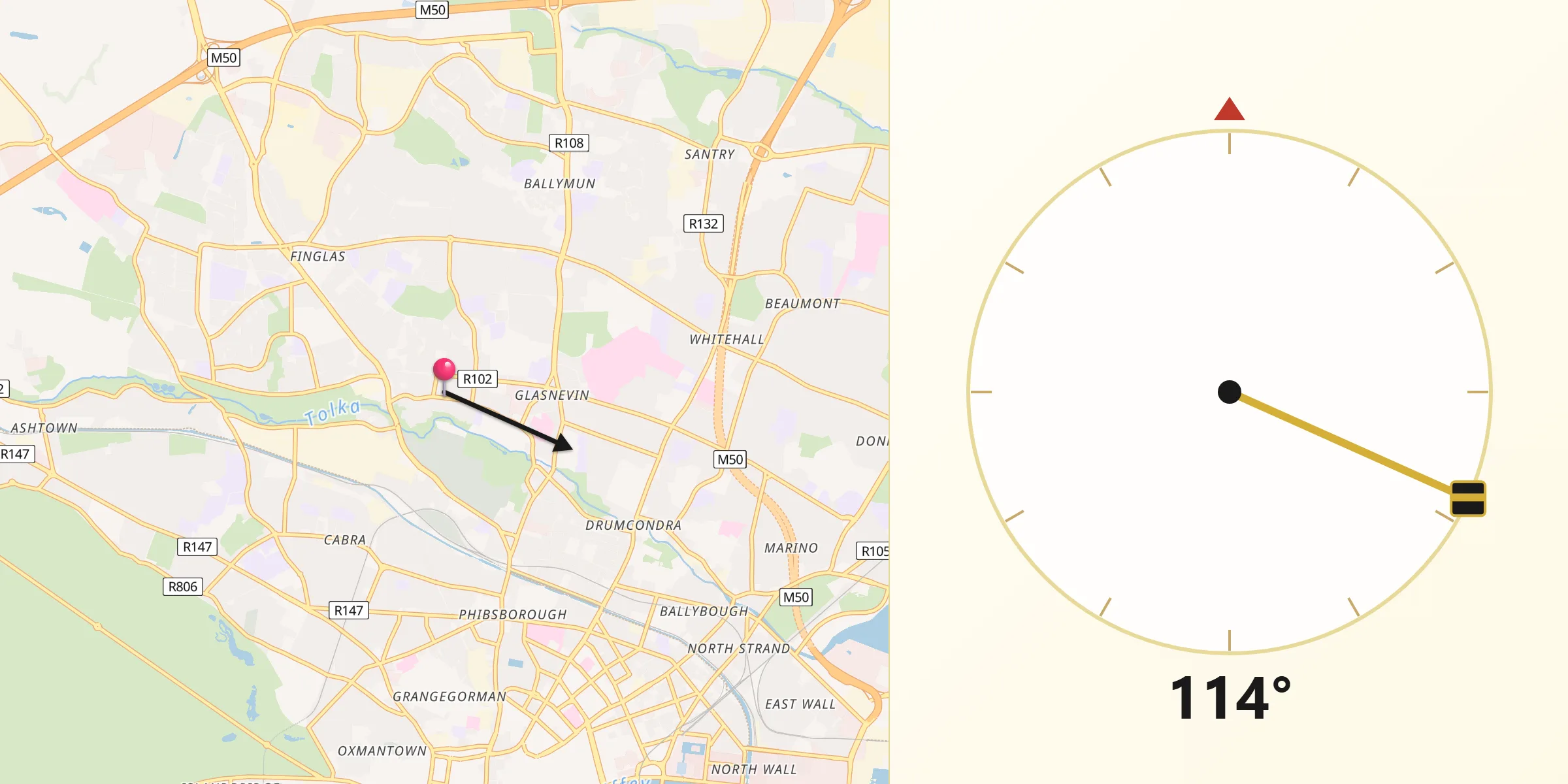 Qibla Direction from Glasnevin