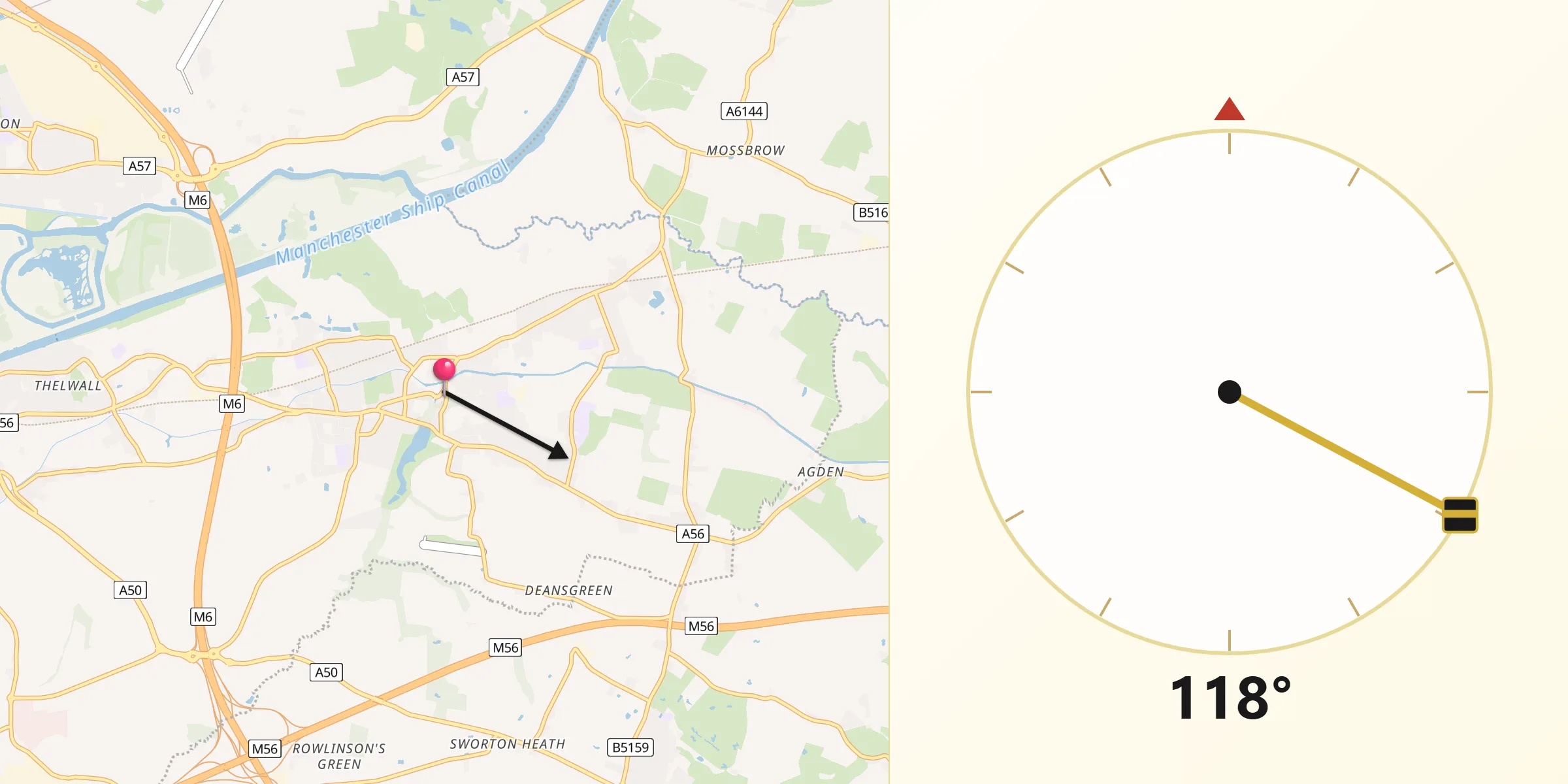 Qibla Direction from Lymm