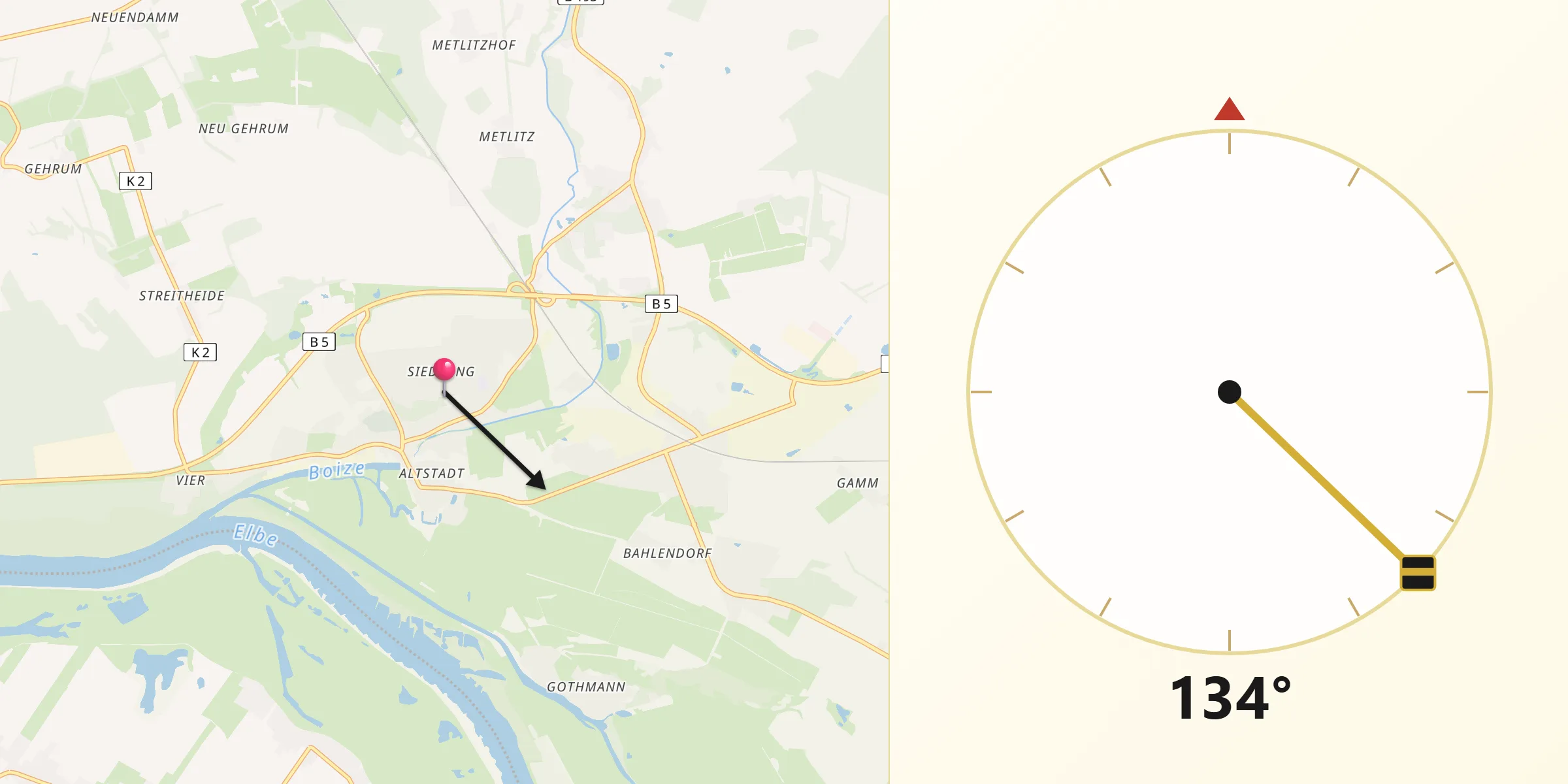 Qibla-Richtung von Boizenburg/Elbe