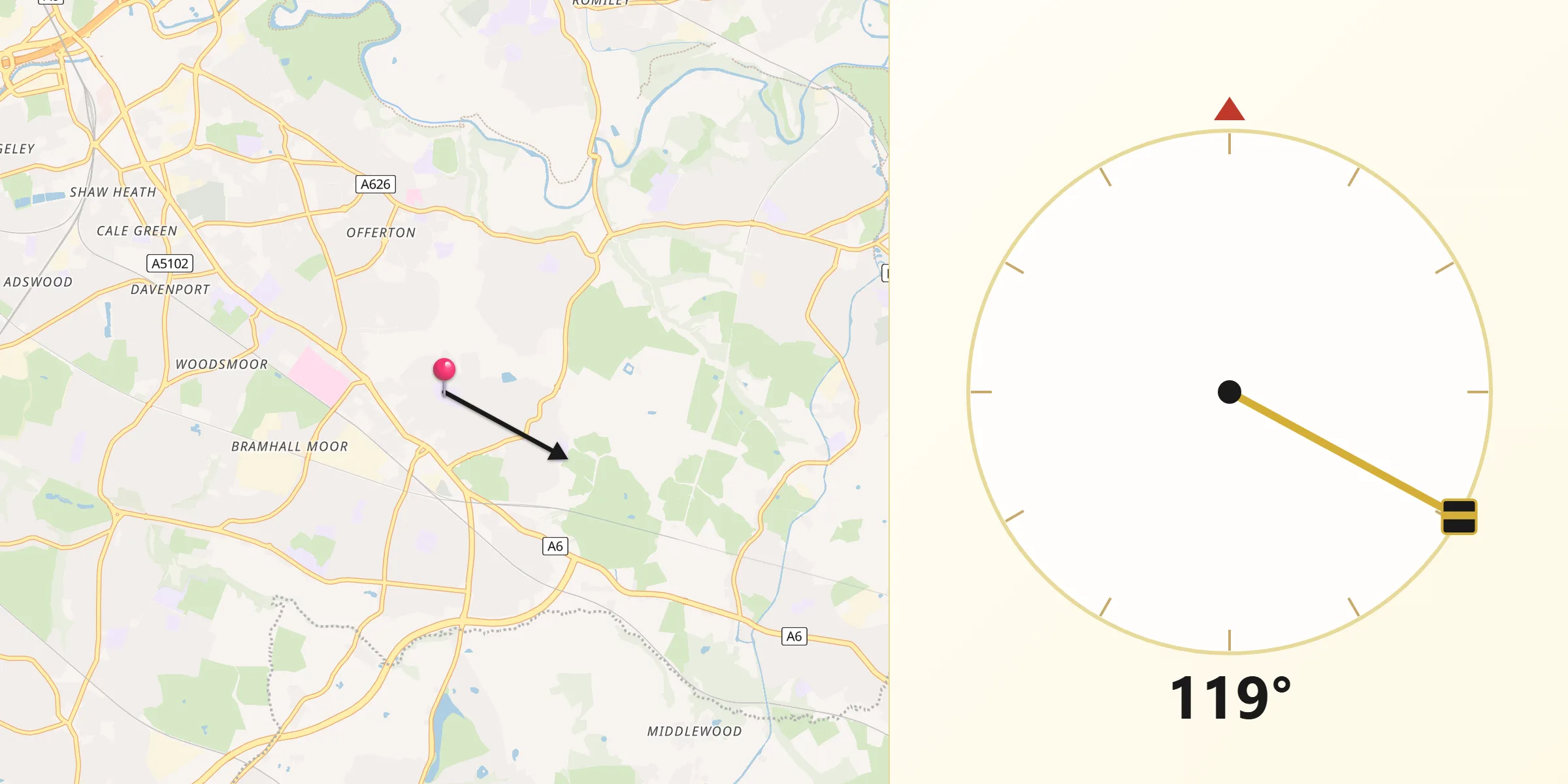 Qibla Direction from Hazel Grove
