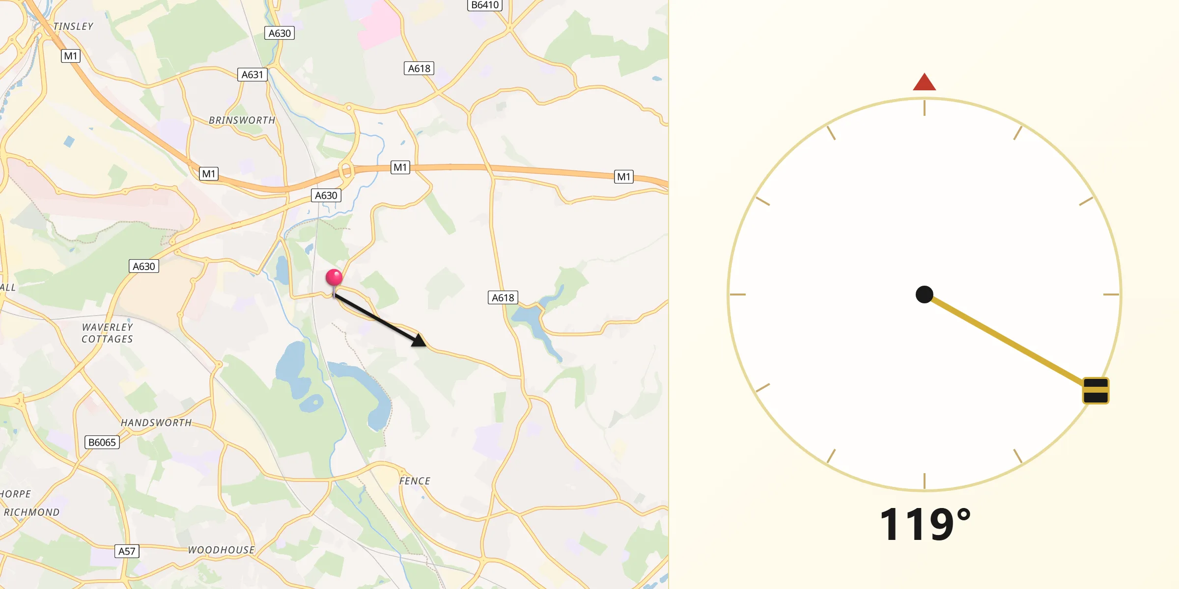 Qibla Direction from Treeton