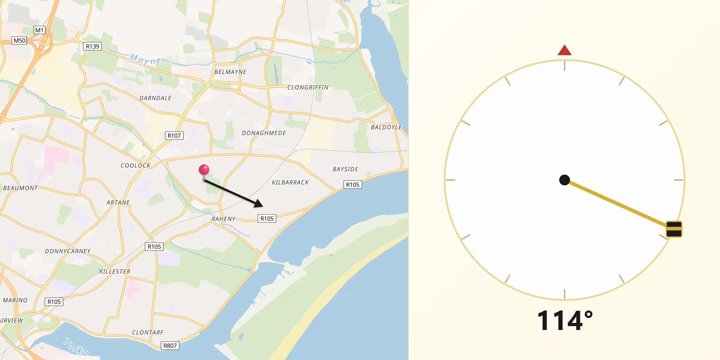 Qibla Direction from Raheny