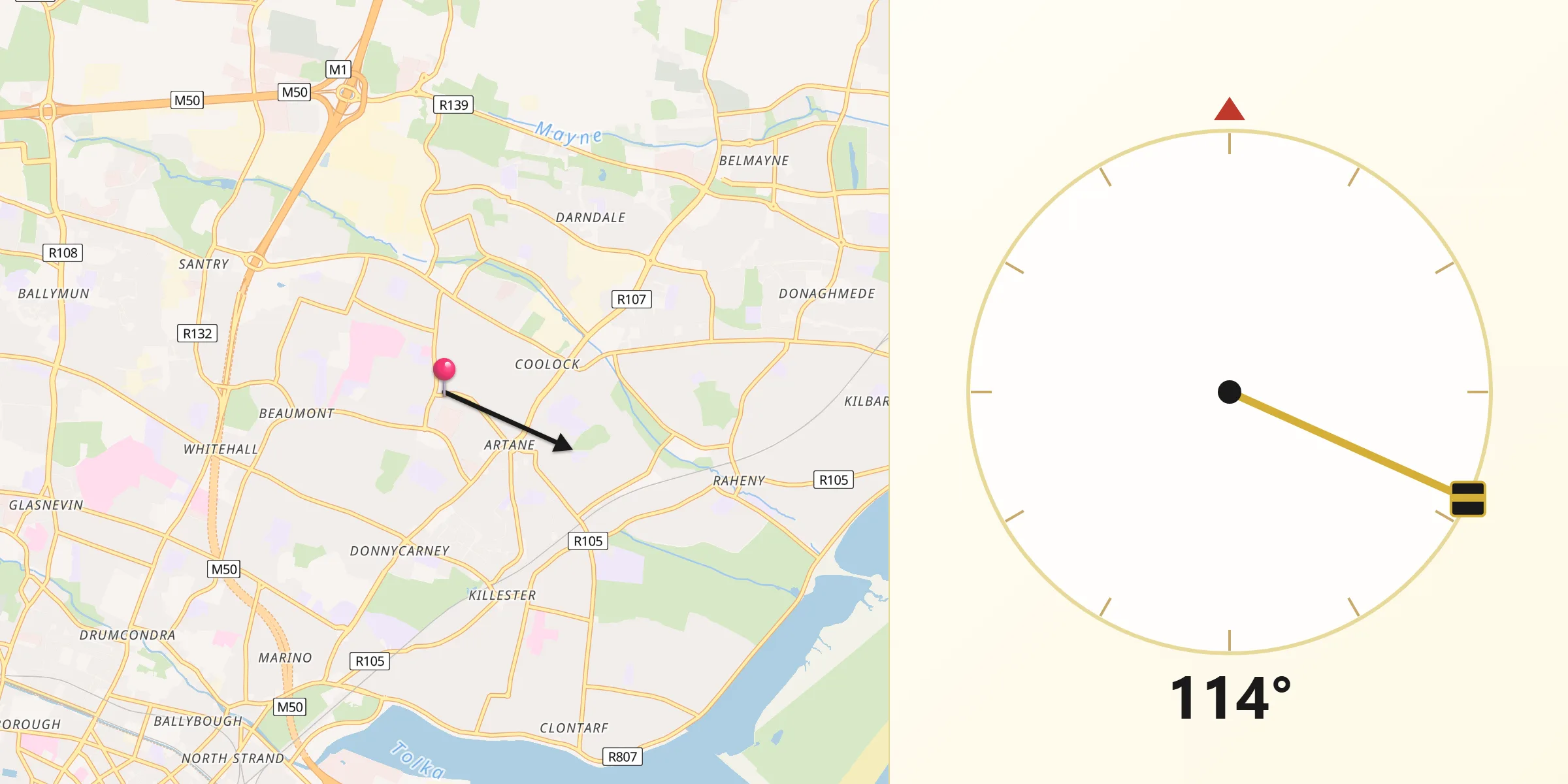 Qibla Direction from Artane