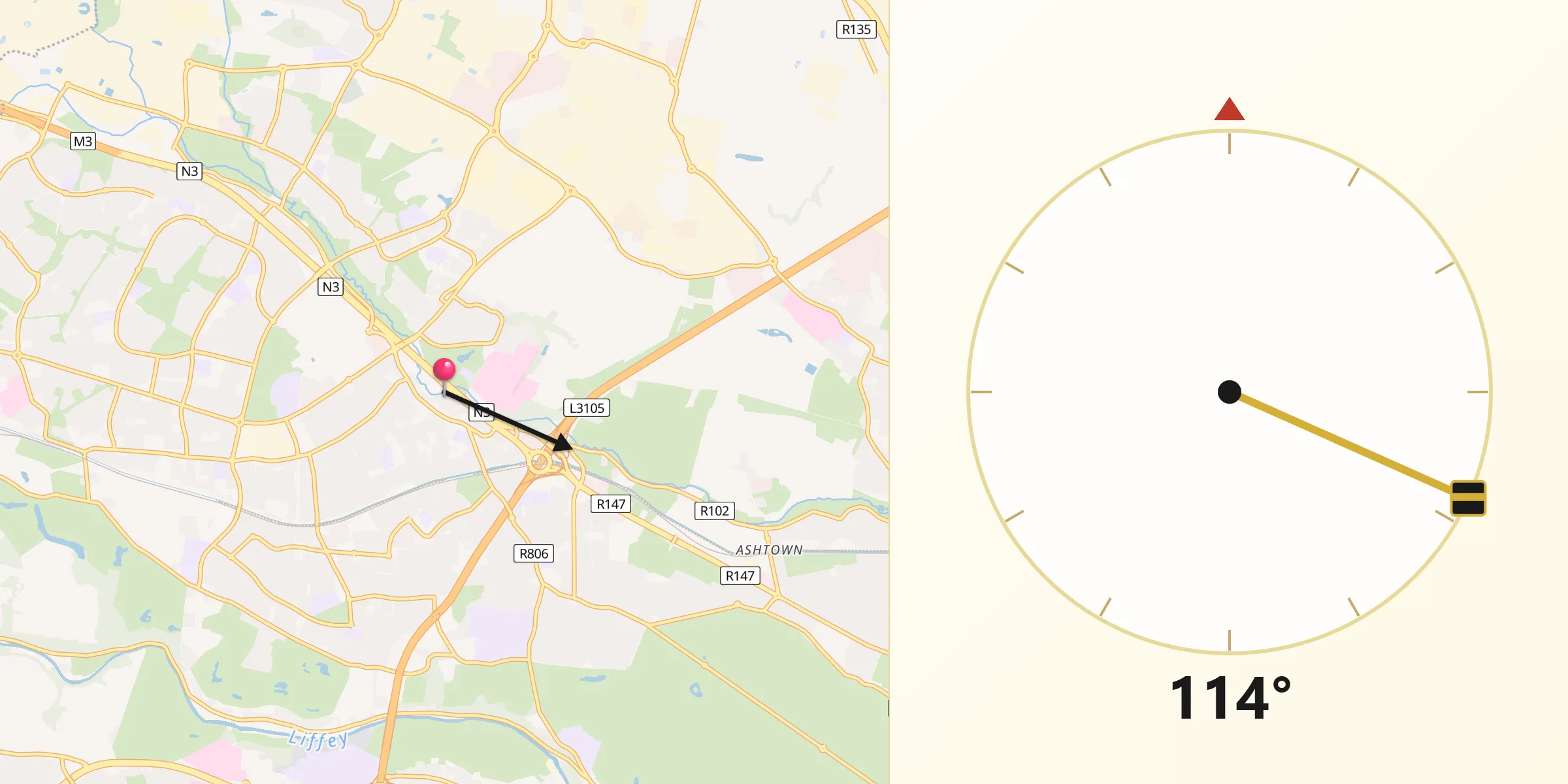 Qibla Direction from Blanchardstown