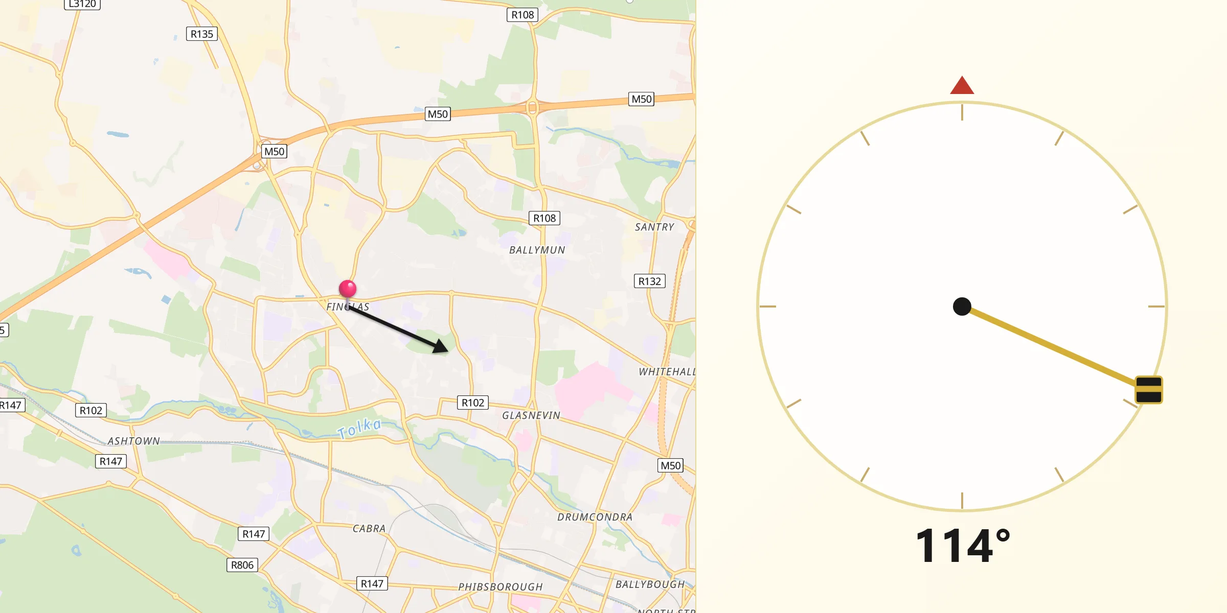 Qibla Direction from Finglas