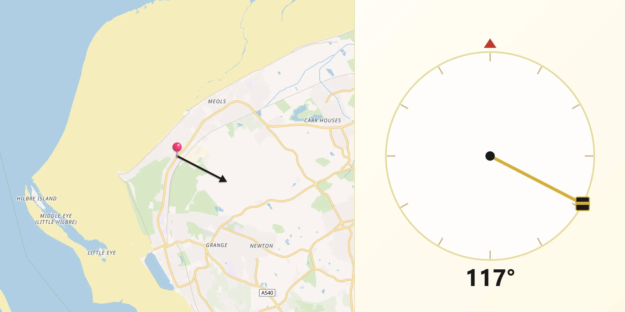Qibla Direction from Hoylake