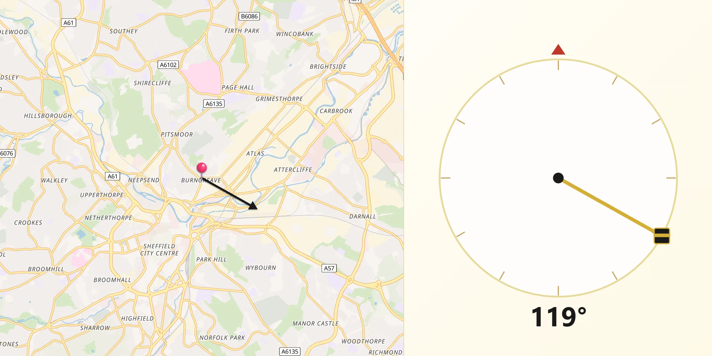 Qibla Direction from Burngreave