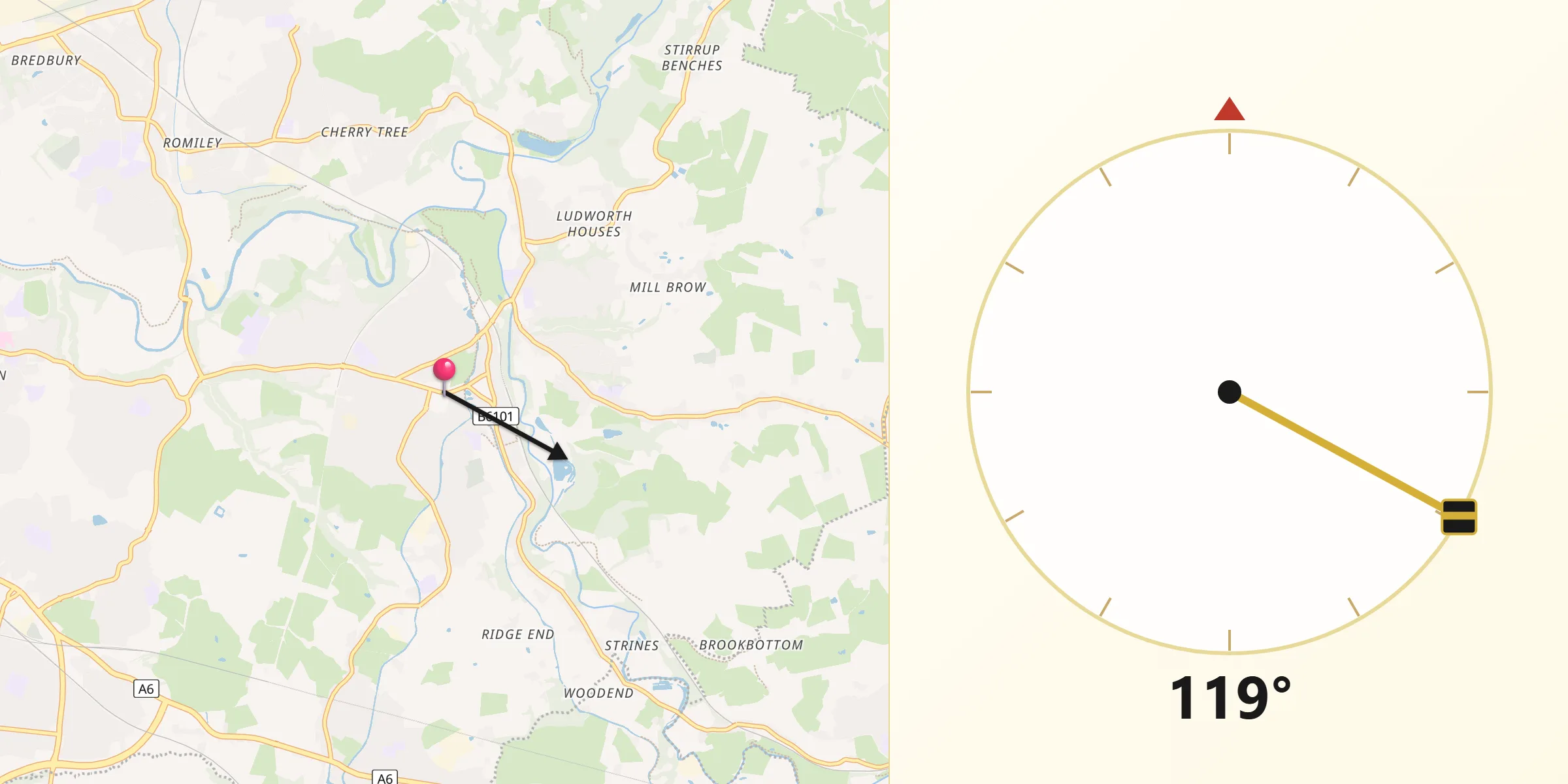 Qibla Direction from Marple