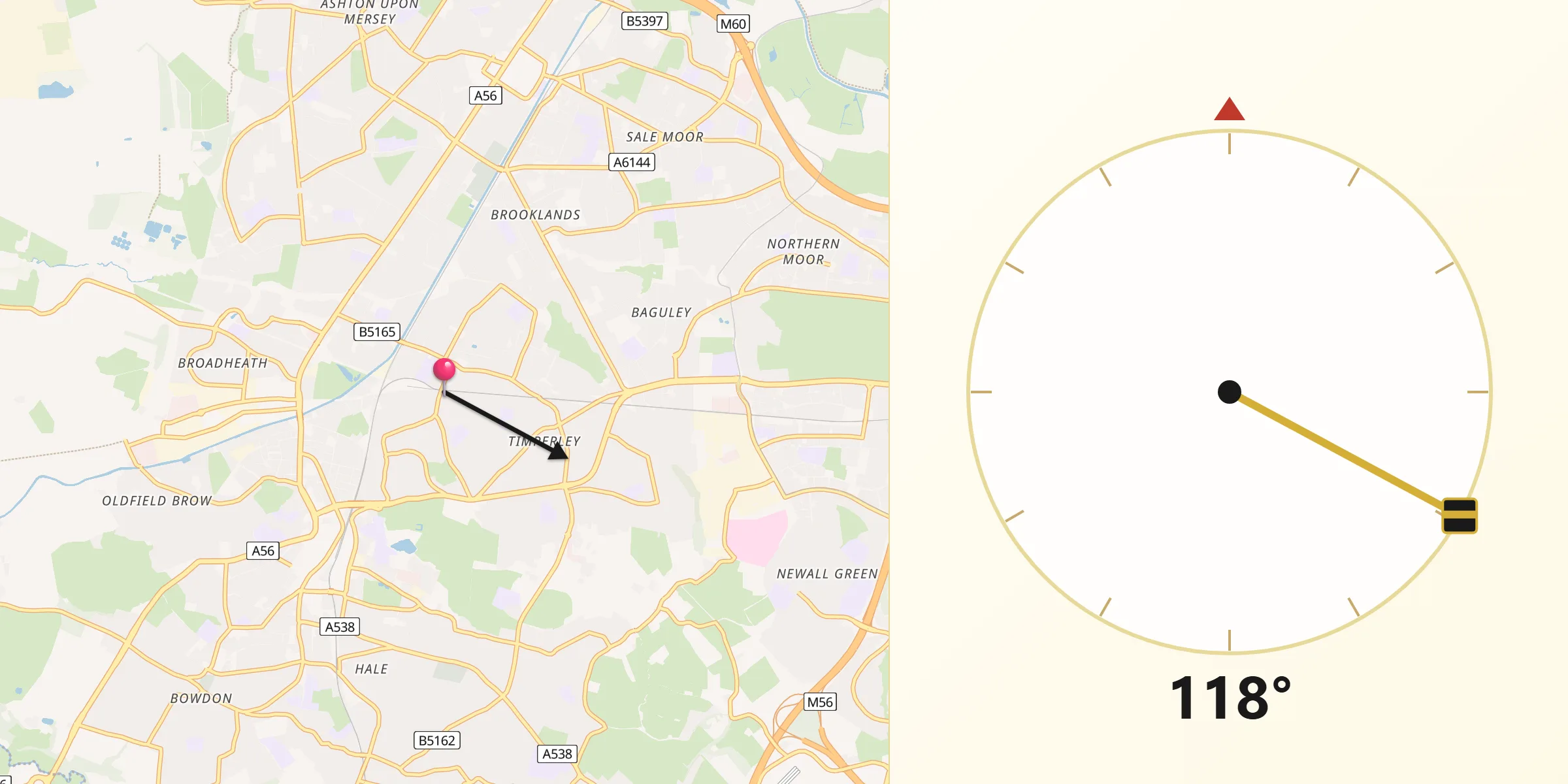 Qibla Direction from Timperley