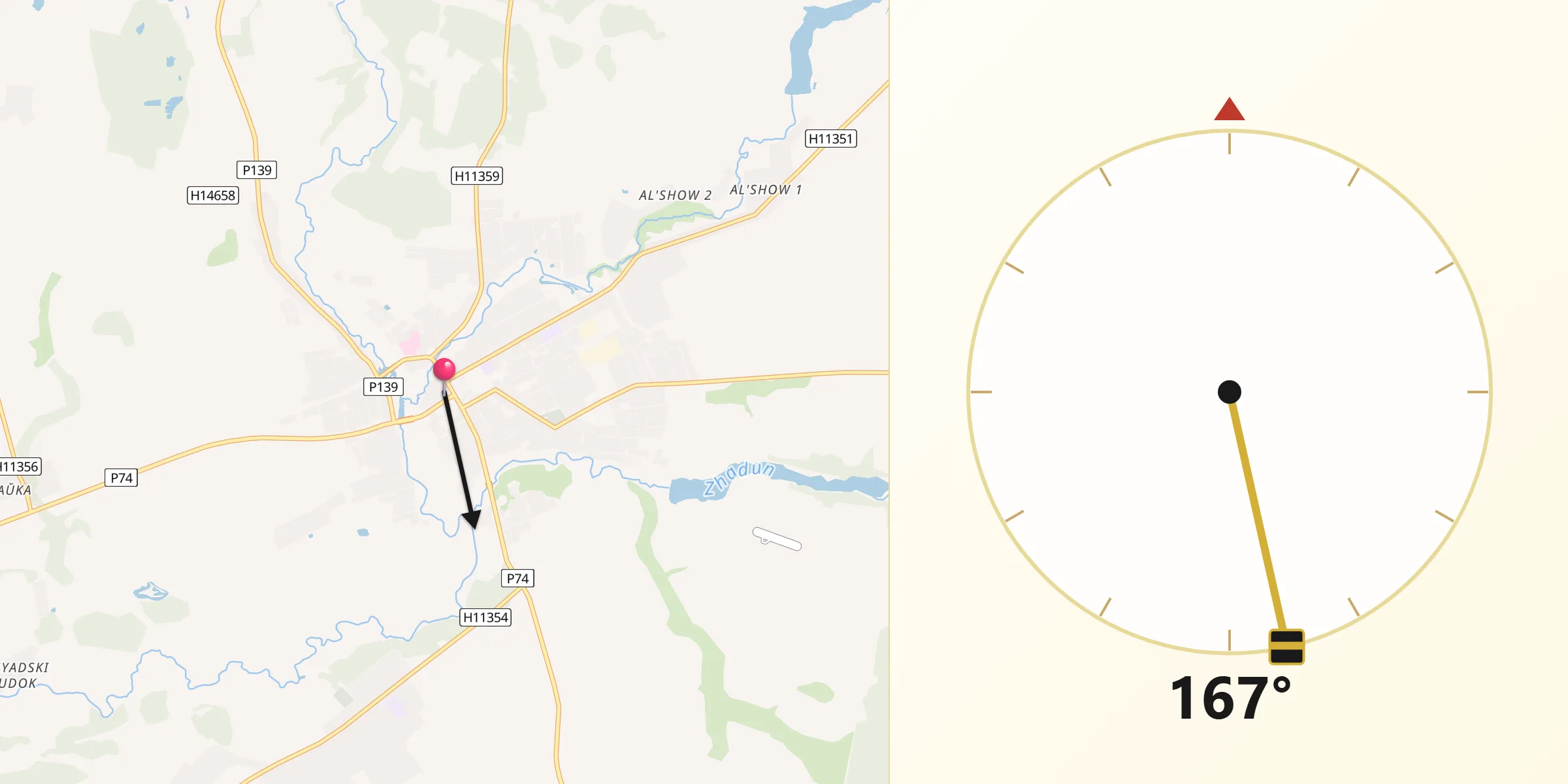 Направление Киблы из Khotsimsk