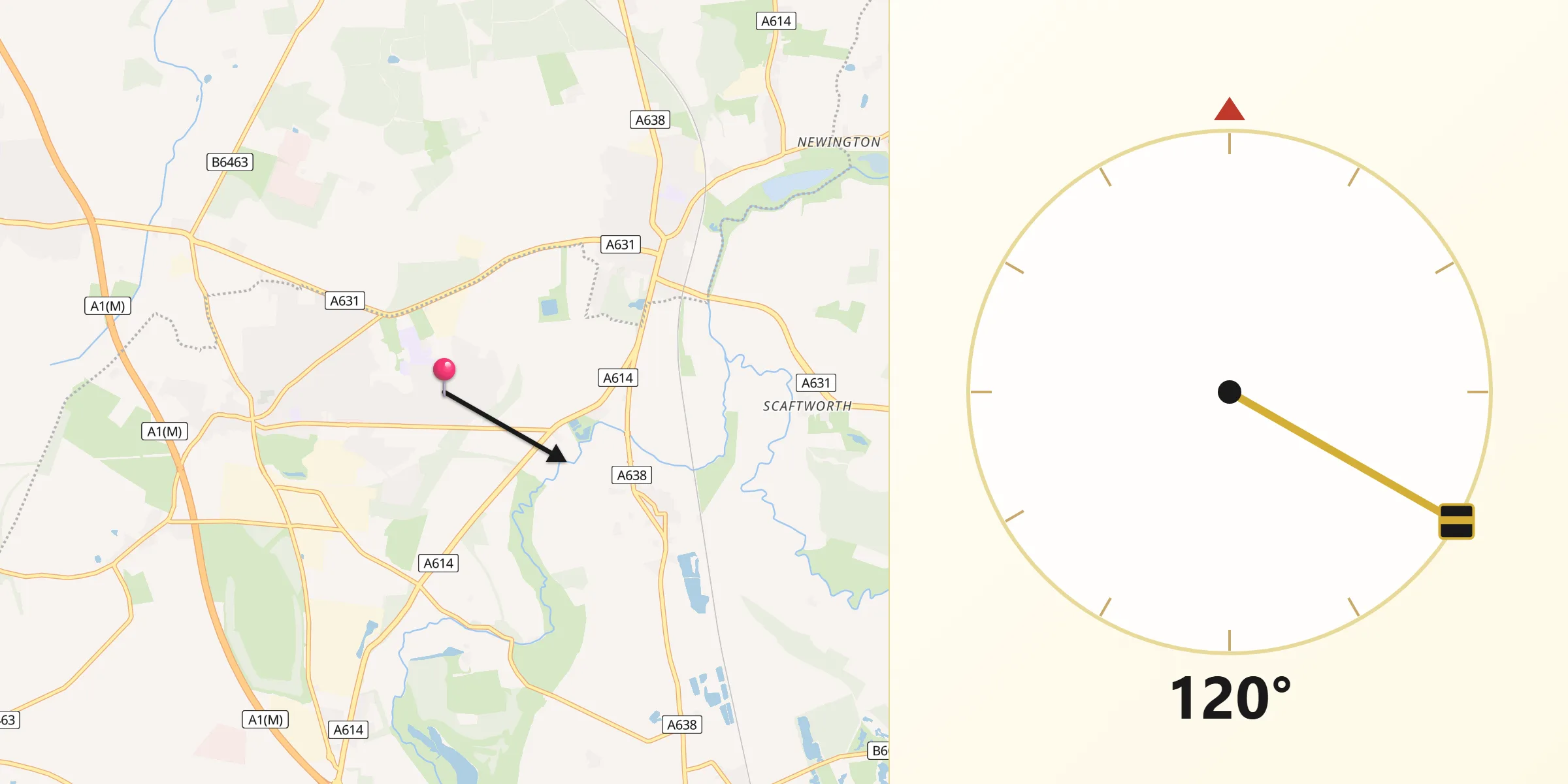 Qibla Direction from Bircotes