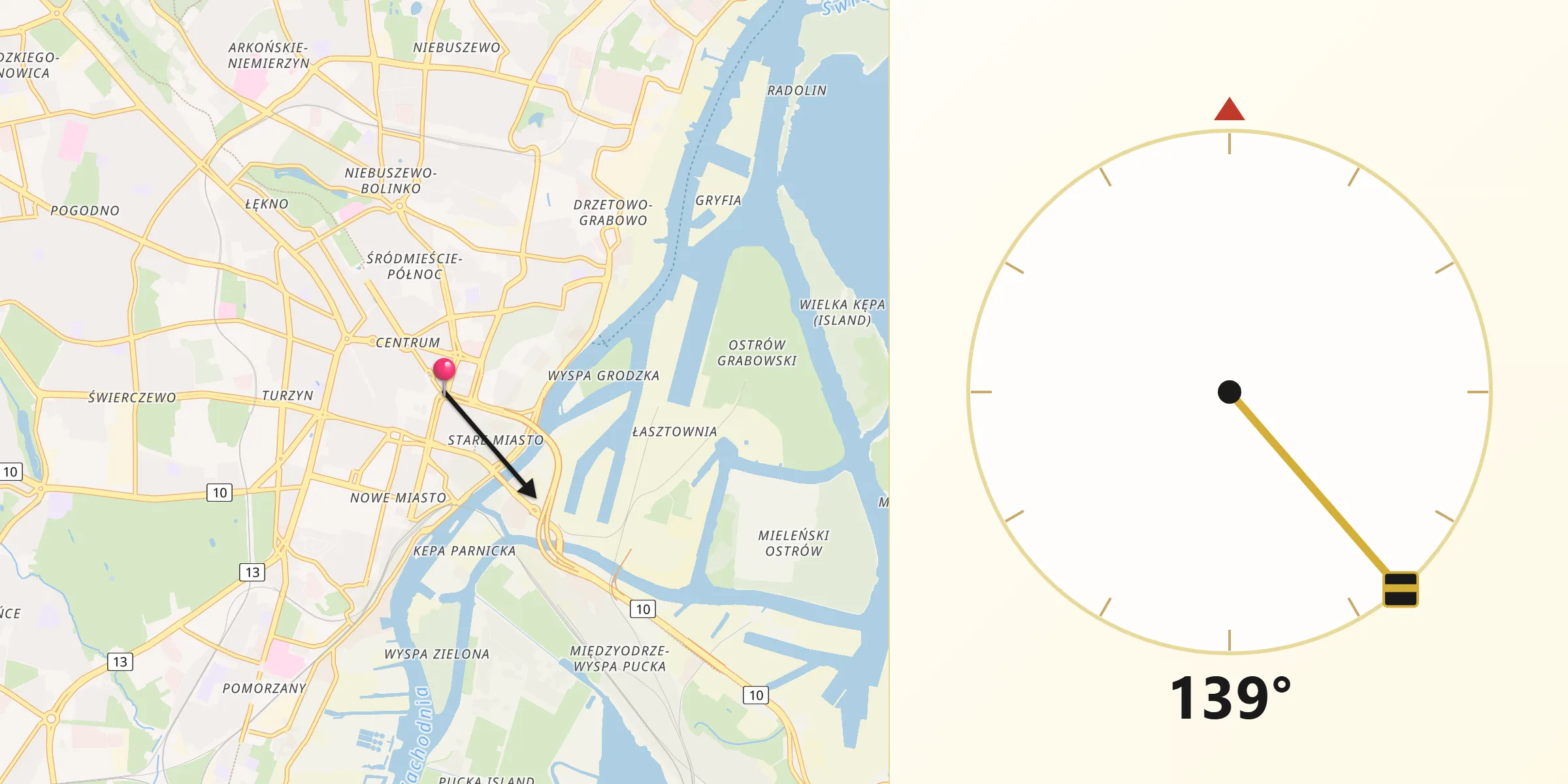 Direction vers la Qibla depuis Szczecin