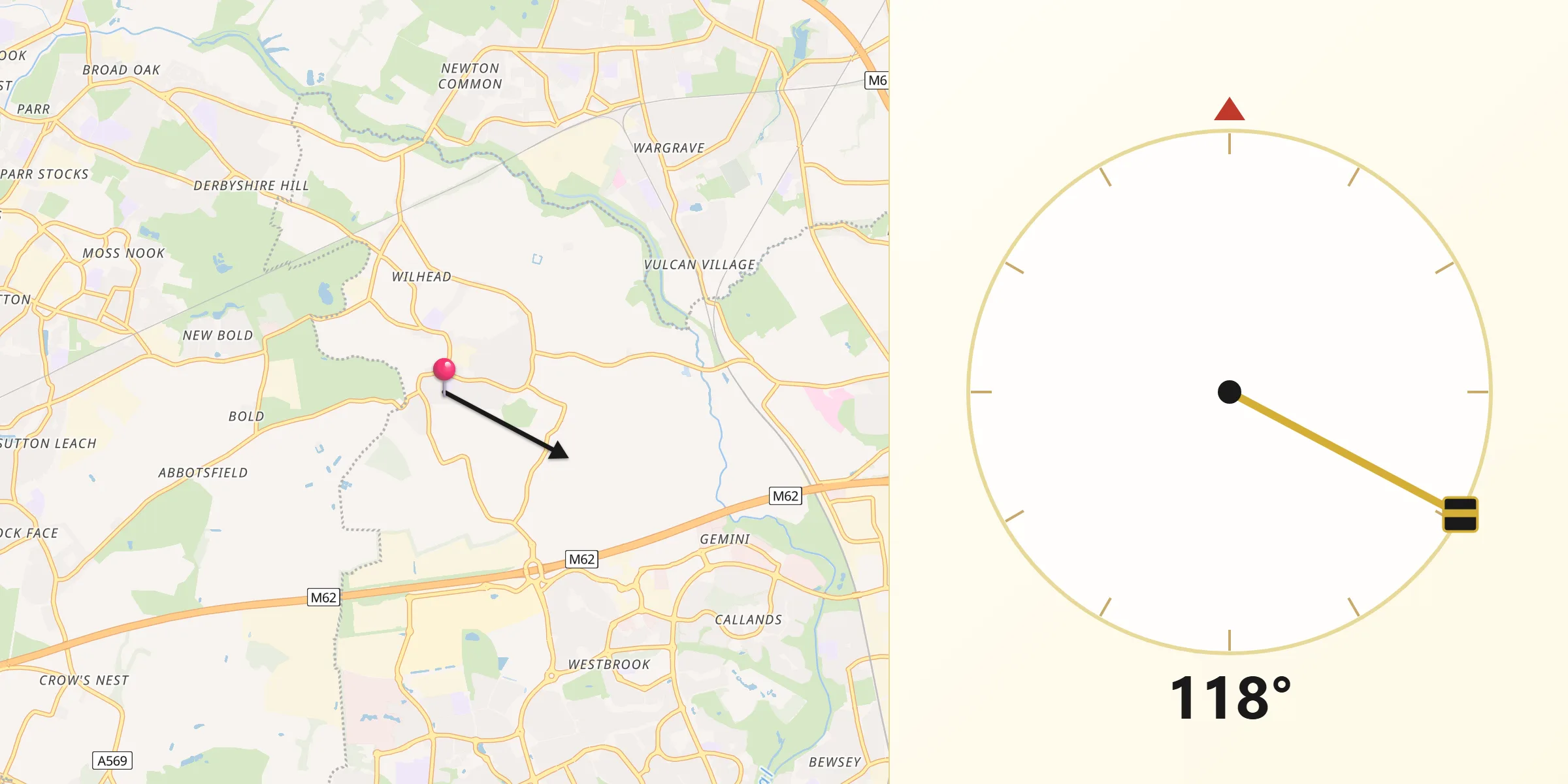 Qibla Direction from Burtonwood