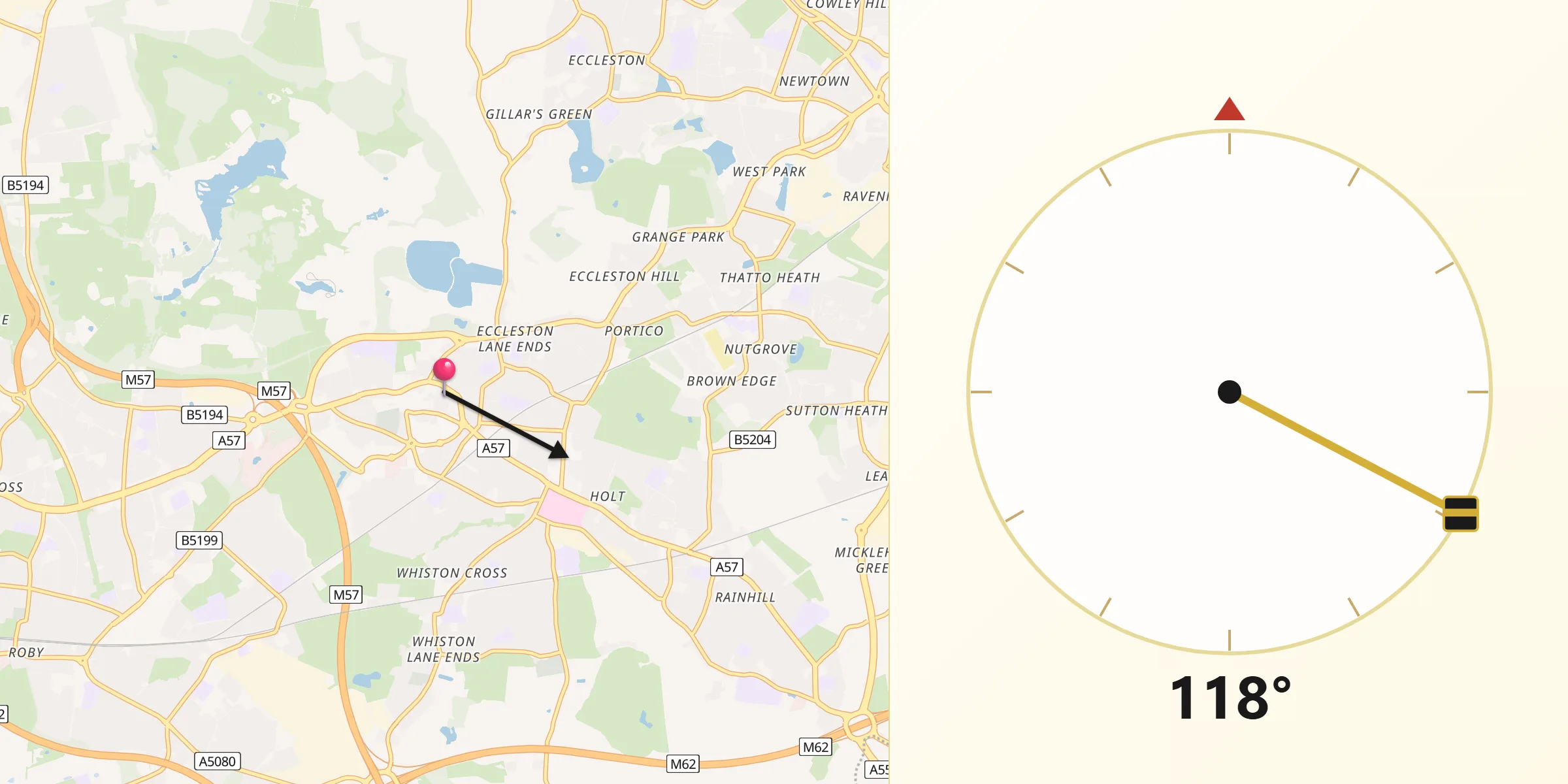 Qibla Direction from Prescot