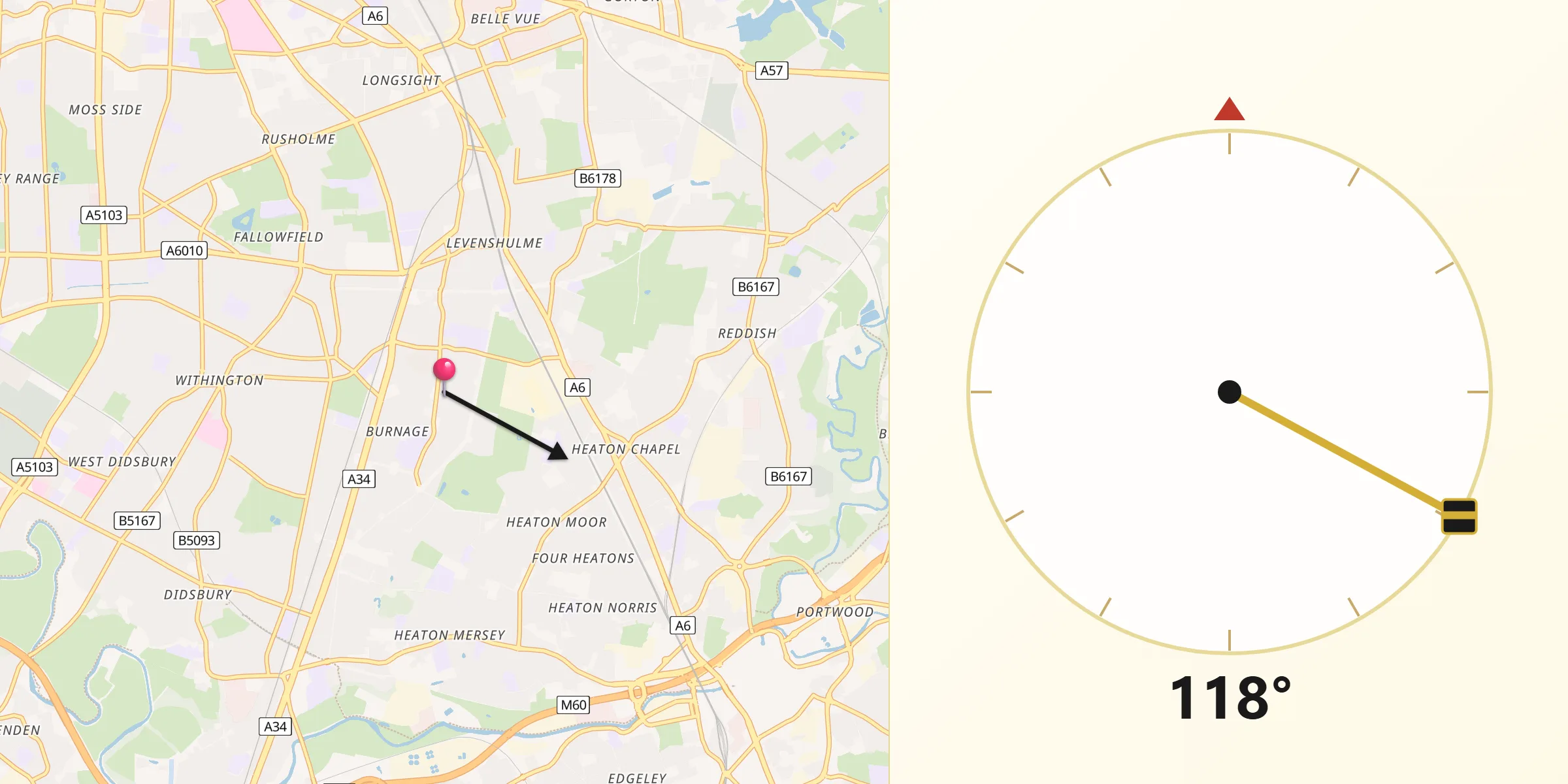 Qibla Direction from Burnage