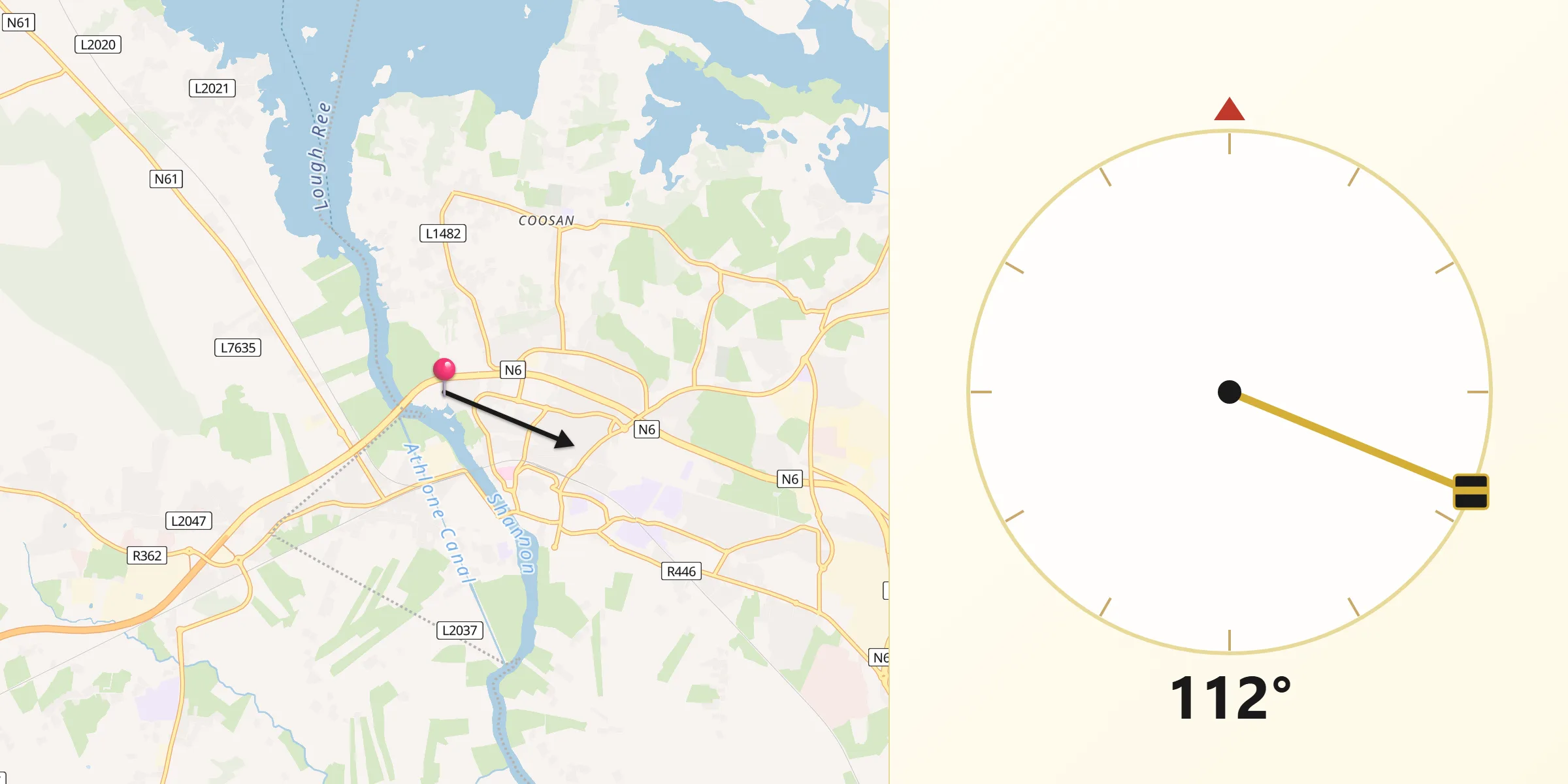 Qibla Direction from Athlone