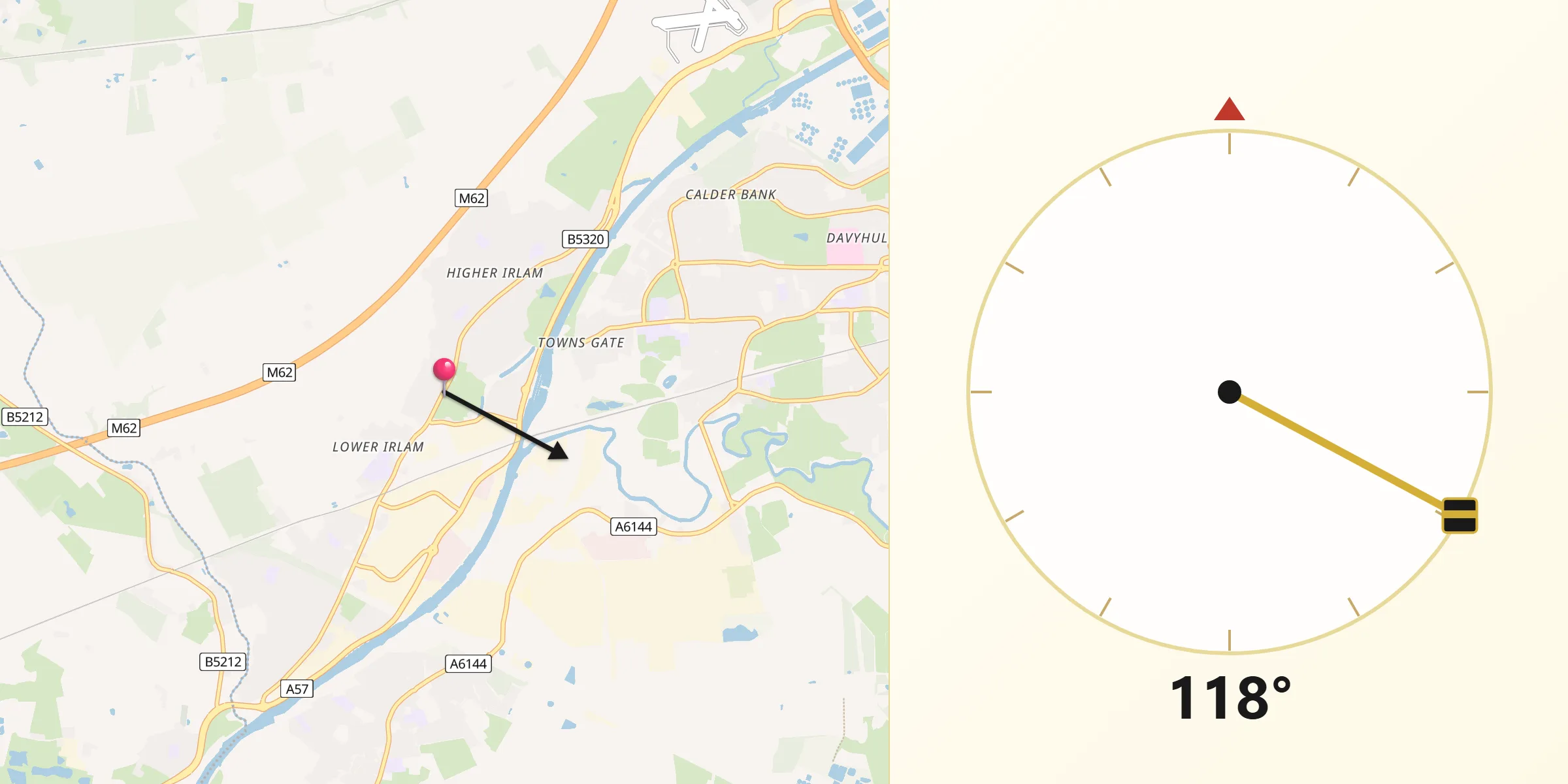 Qibla Direction from Irlam