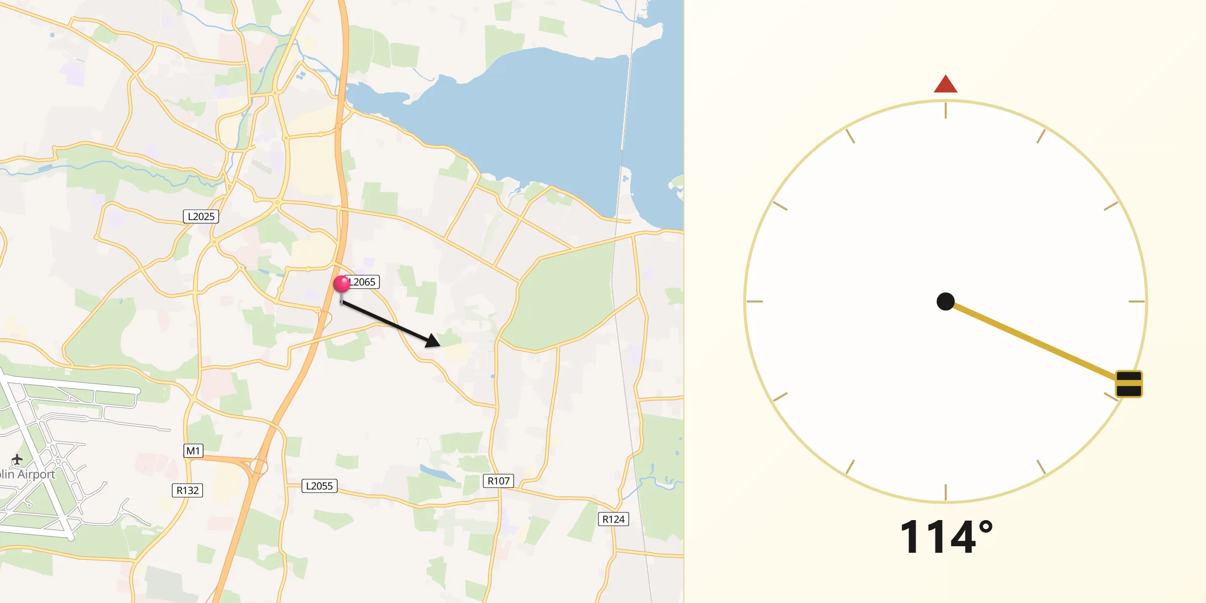 Qibla Direction from Kinsealy-Drinan