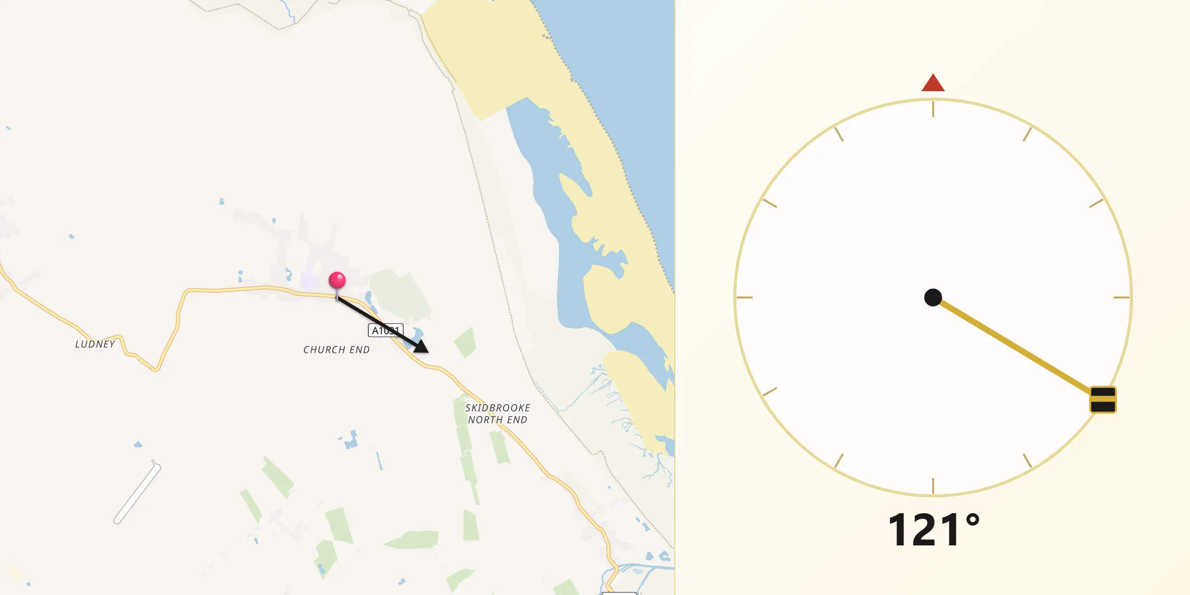 Qibla Direction from North Somercotes
