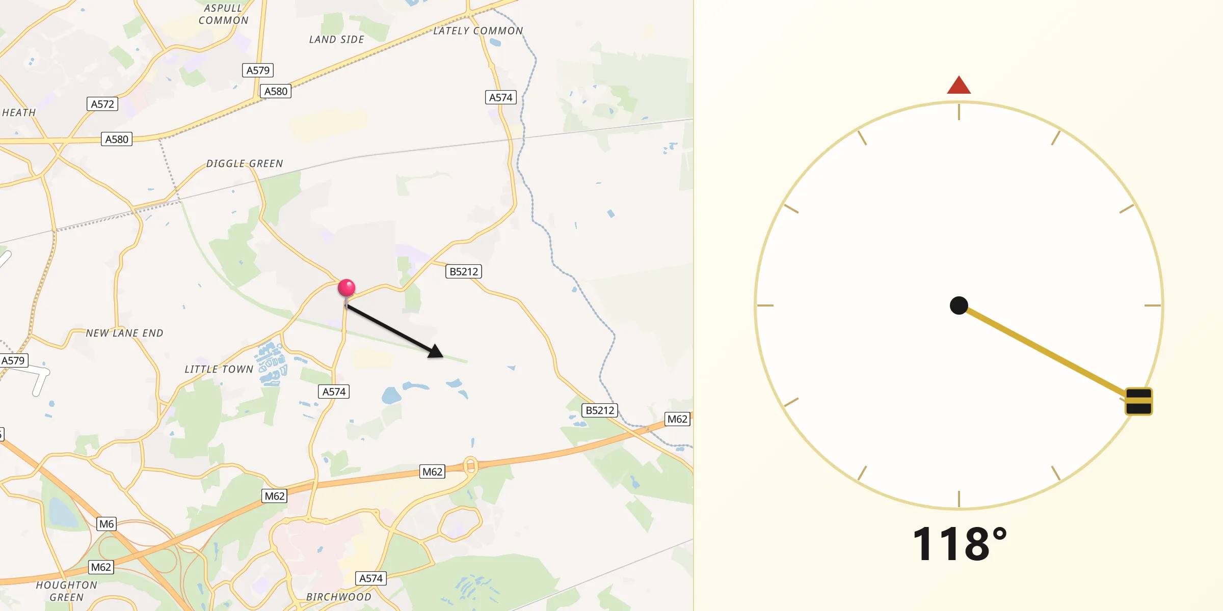 Qibla Direction from Culcheth