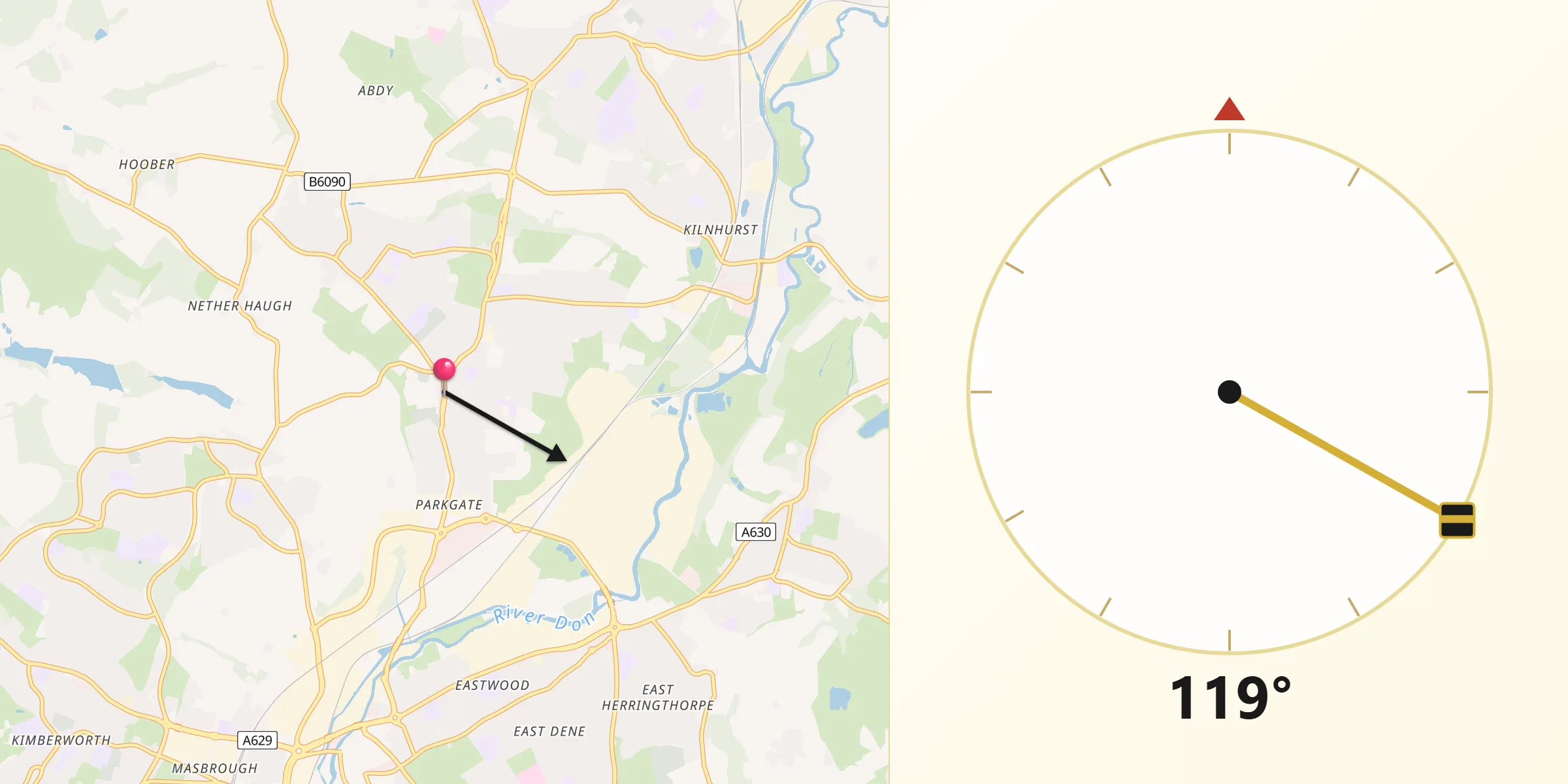 Qibla Direction from Rawmarsh