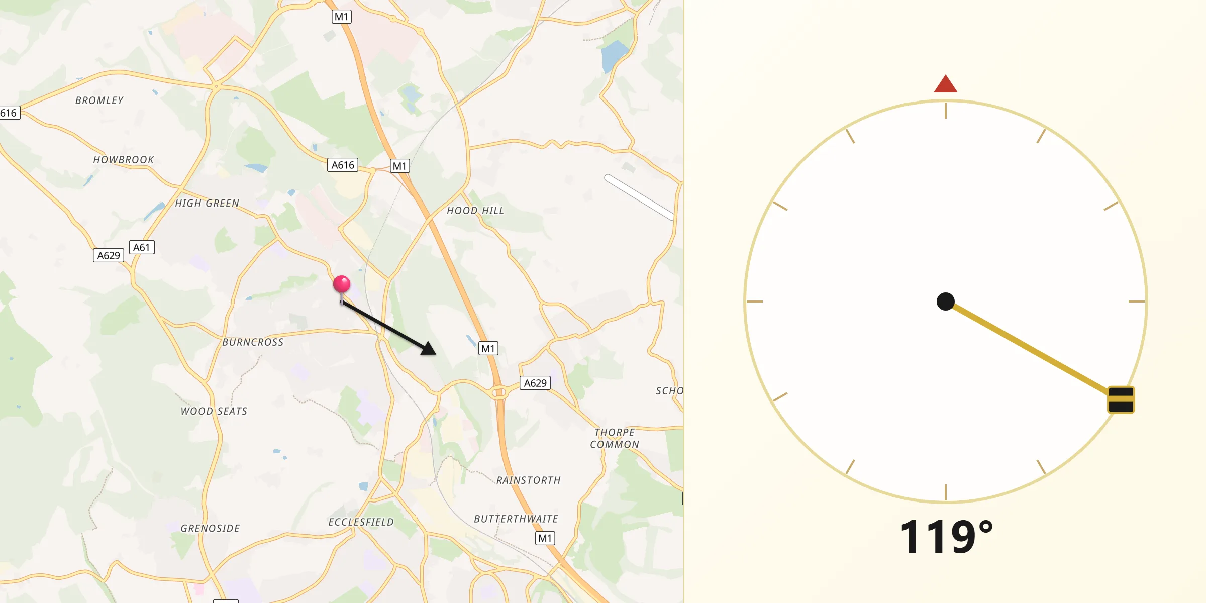 Qibla Direction from Chapeltown