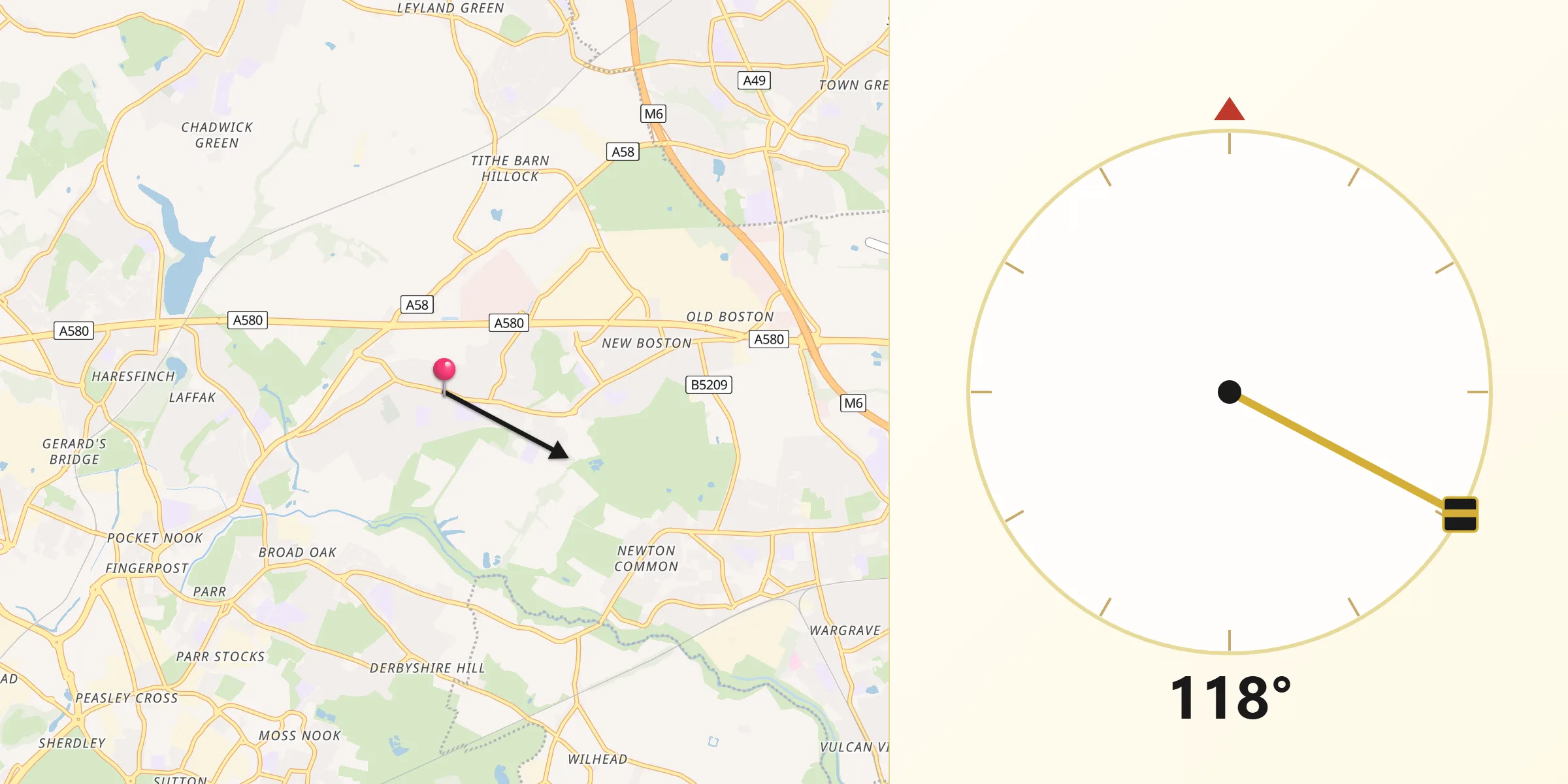 Qibla Direction from Haydock