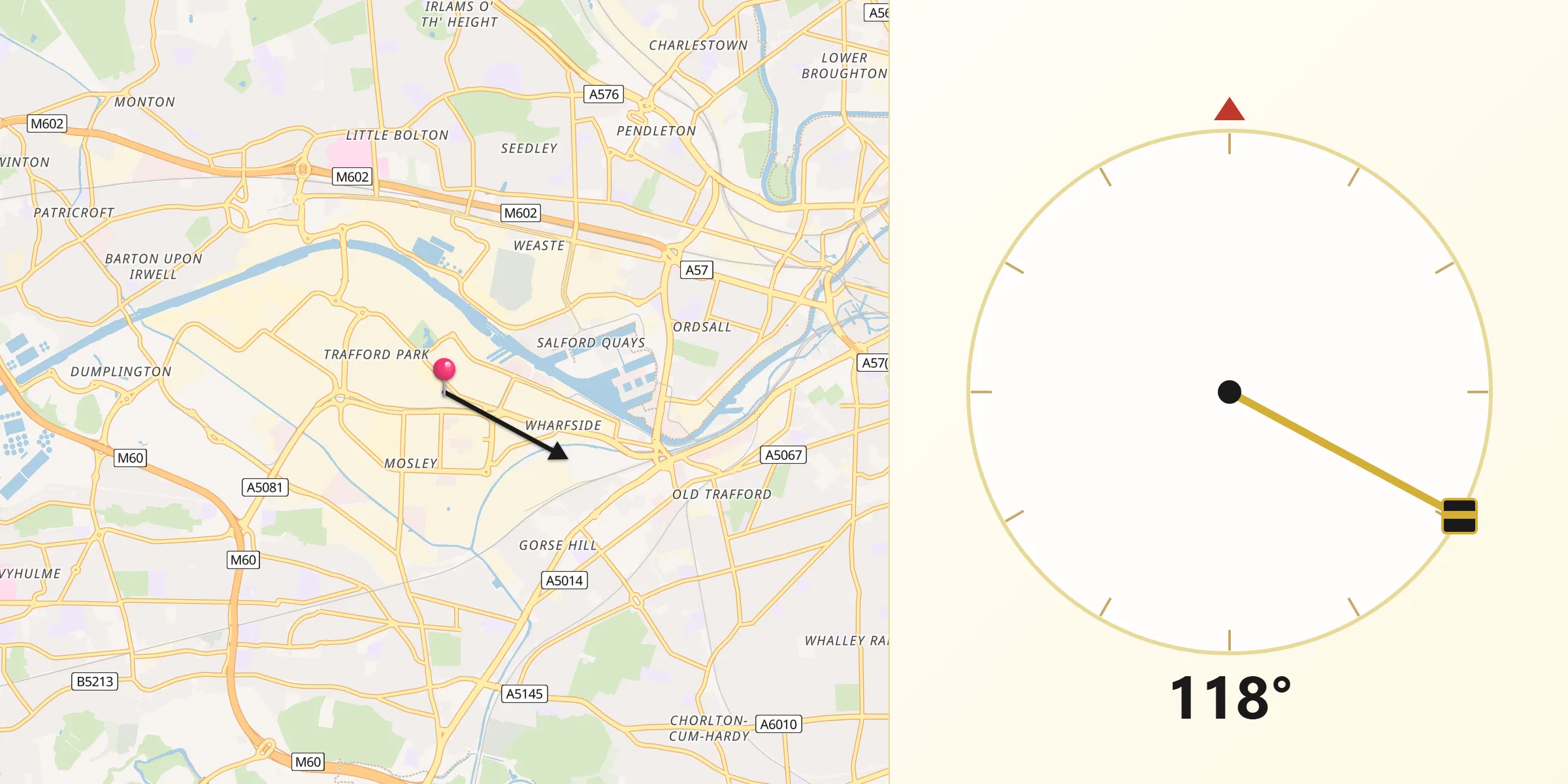 Qibla Direction from Trafford Park