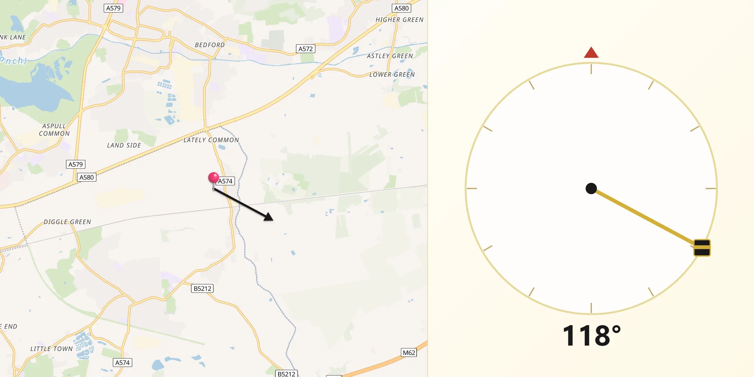 Qibla Direction from Glazebury