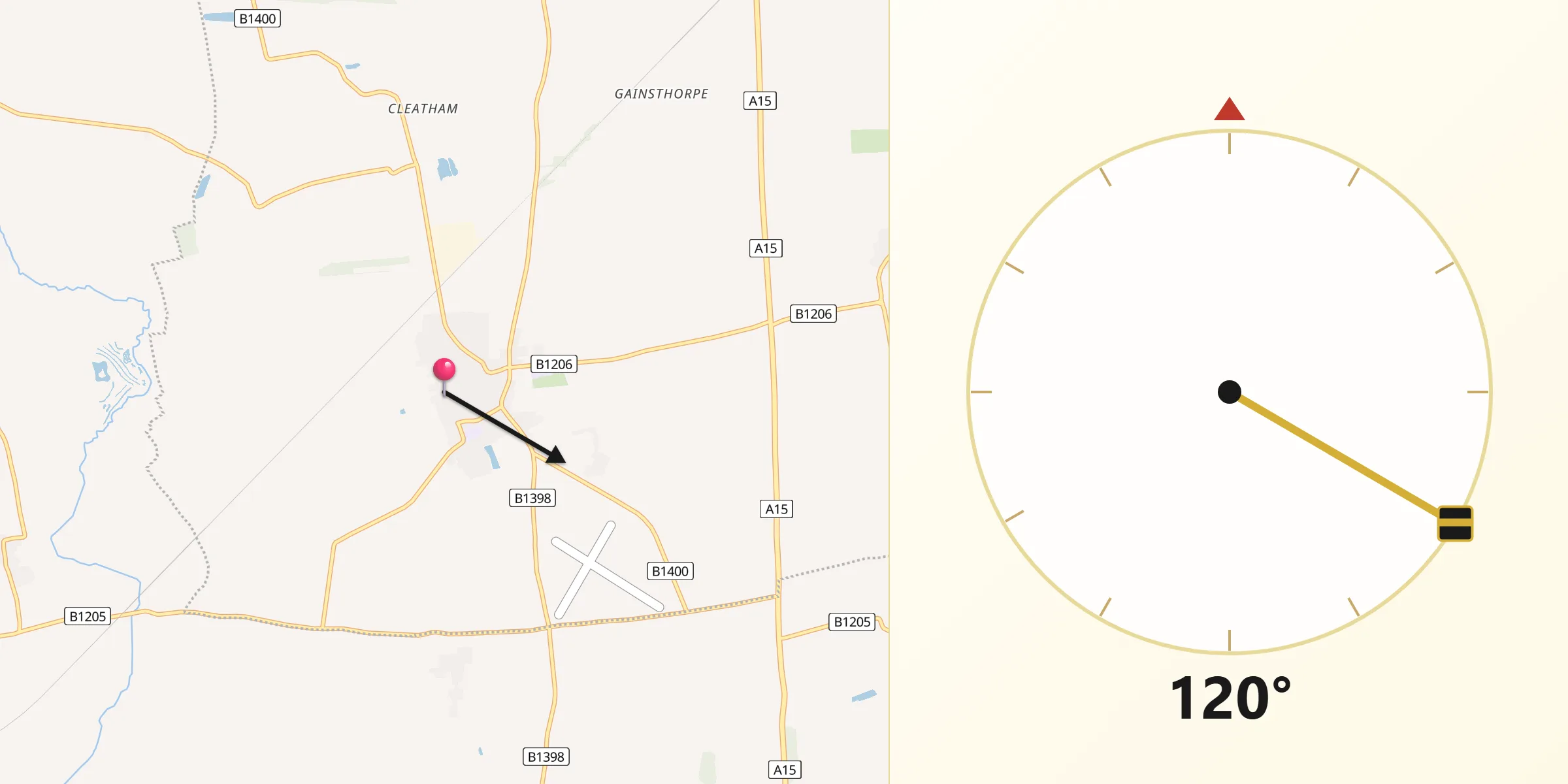 Qibla Direction from Kirton in Lindsey