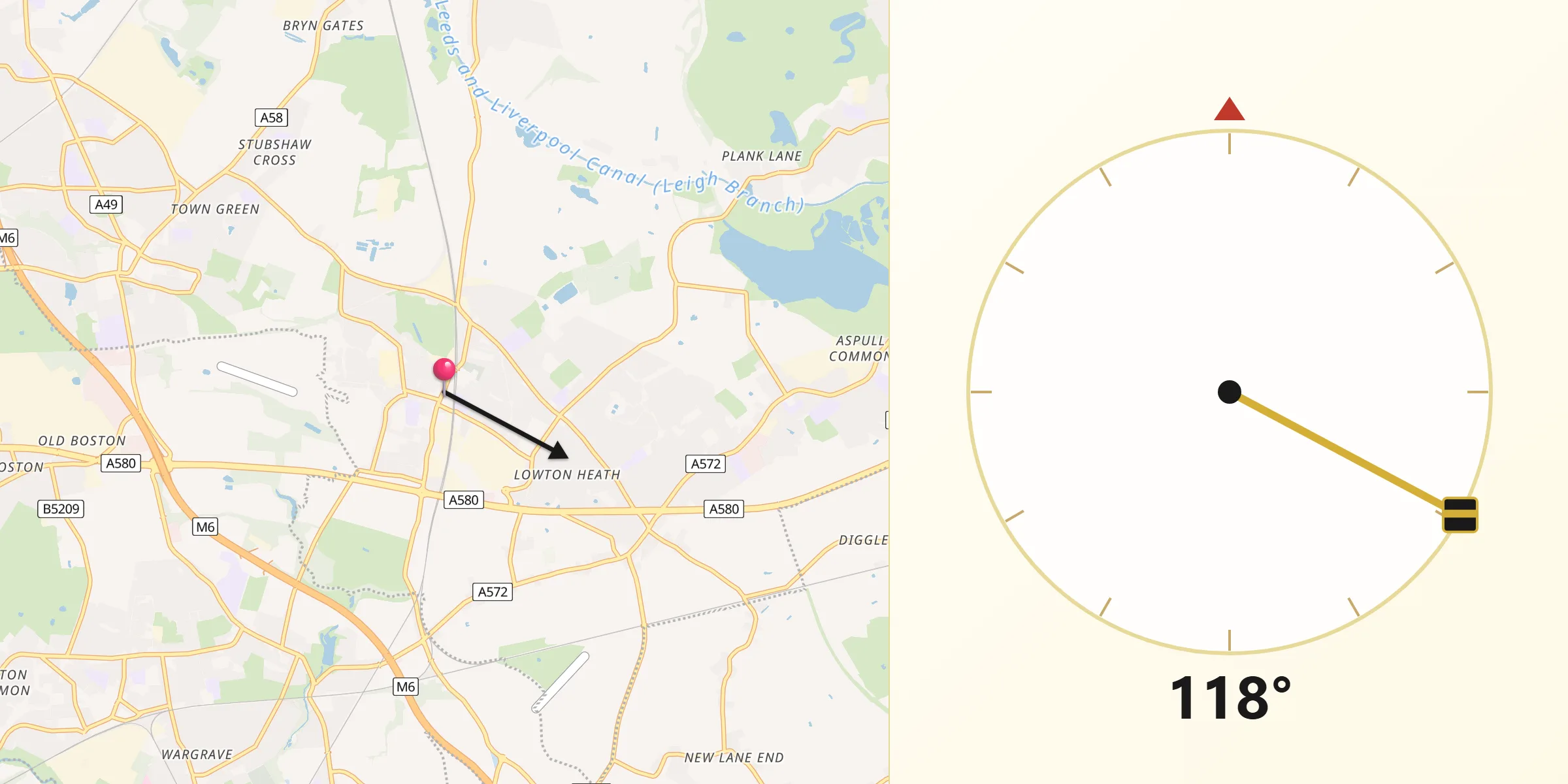 Qibla Direction from Golborne