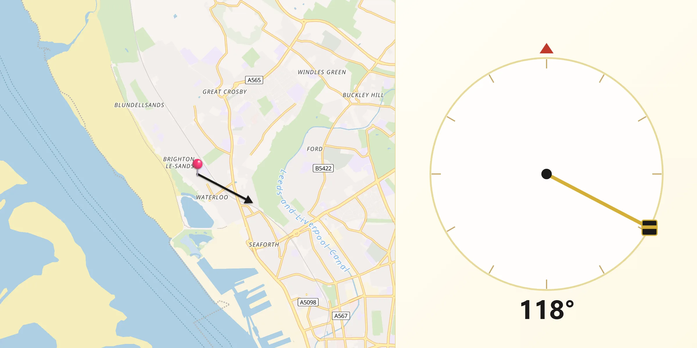 Qibla Direction from Crosby