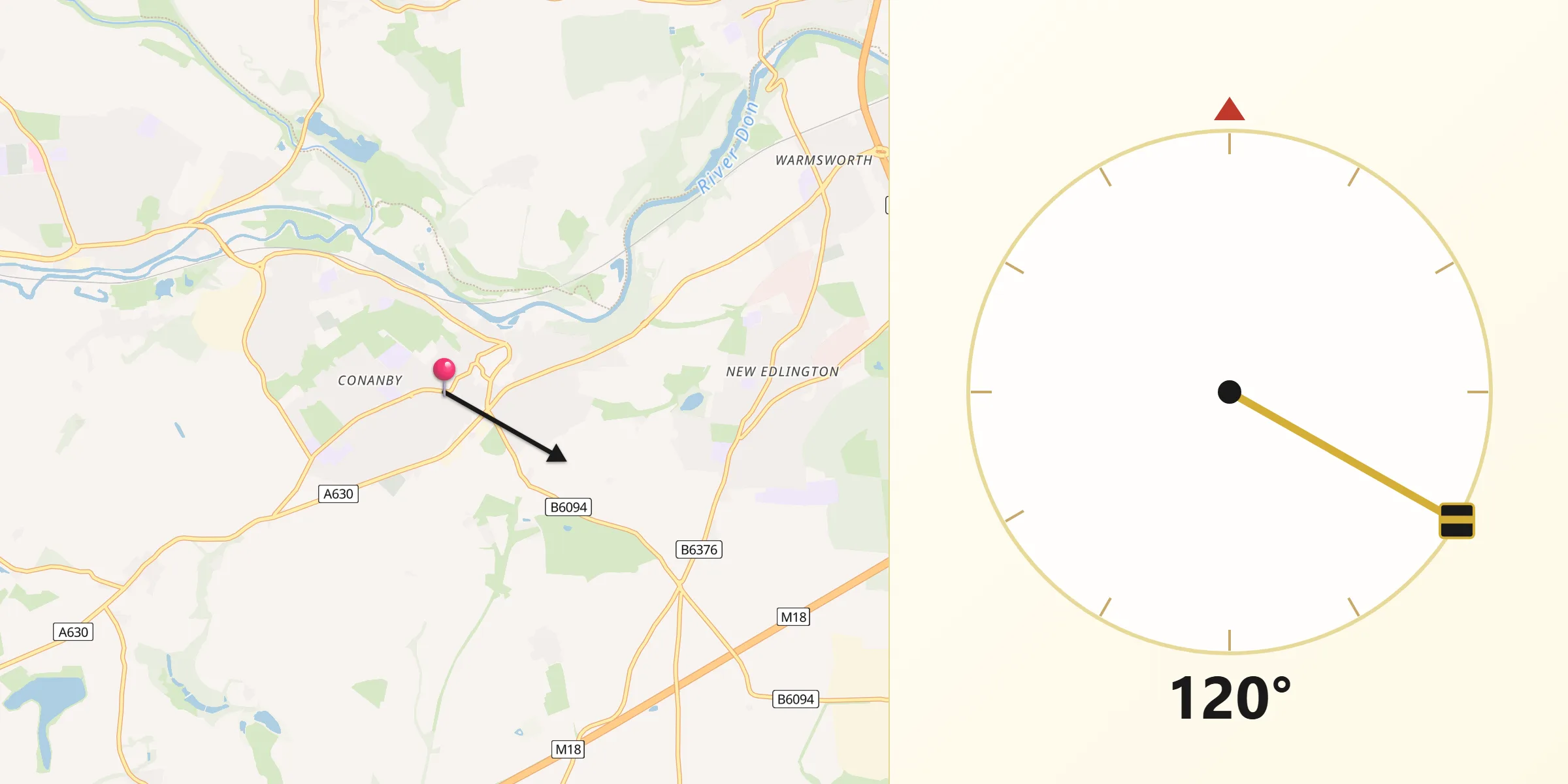 Qibla Direction from Conisbrough