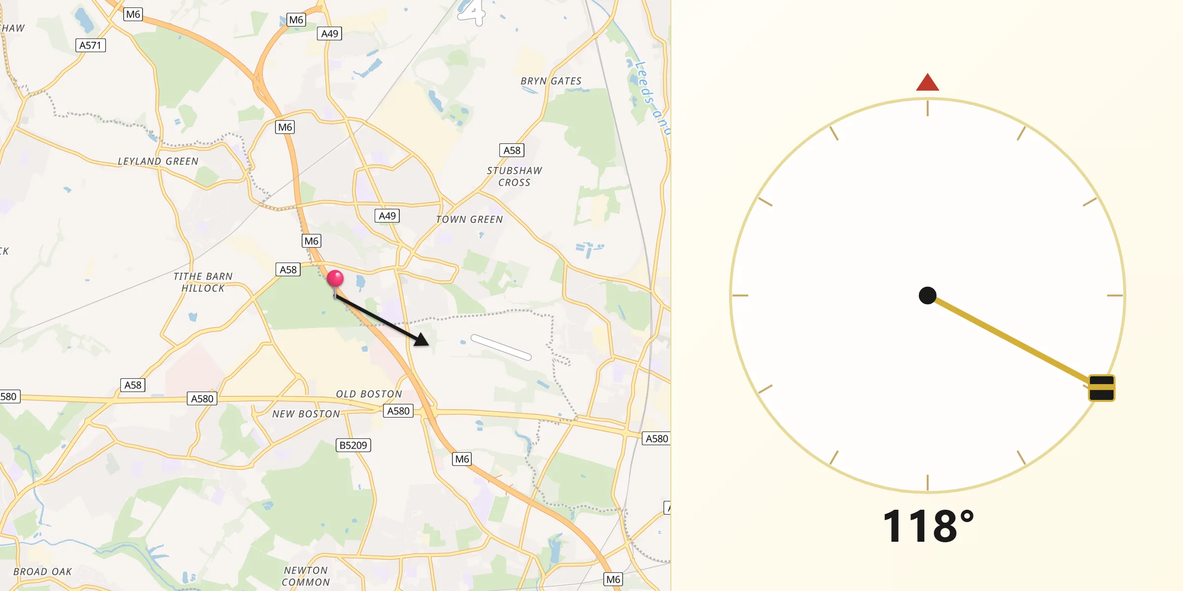 Qibla Direction from Ashton in Makerfield