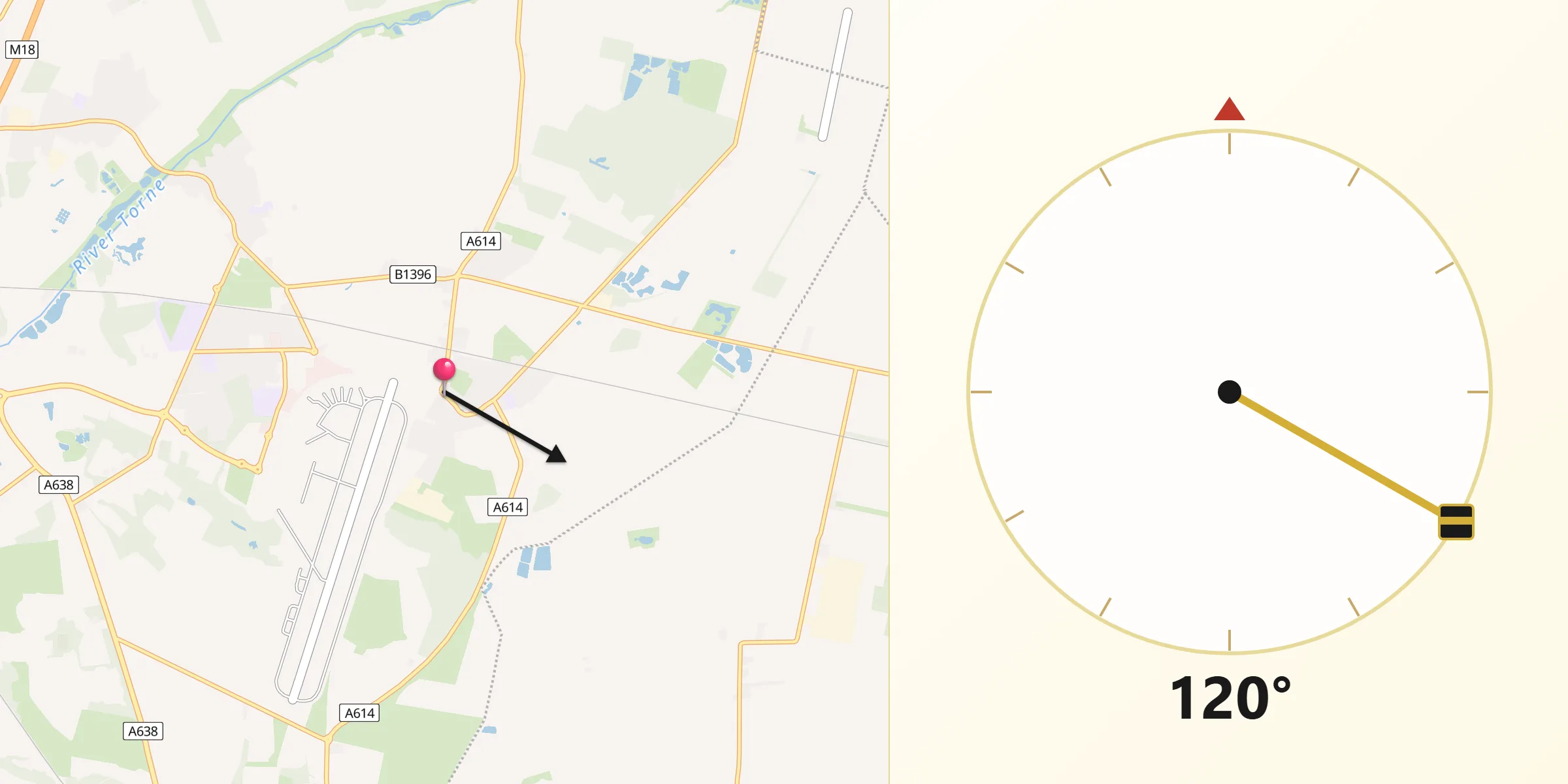 Qibla Direction from Finningley