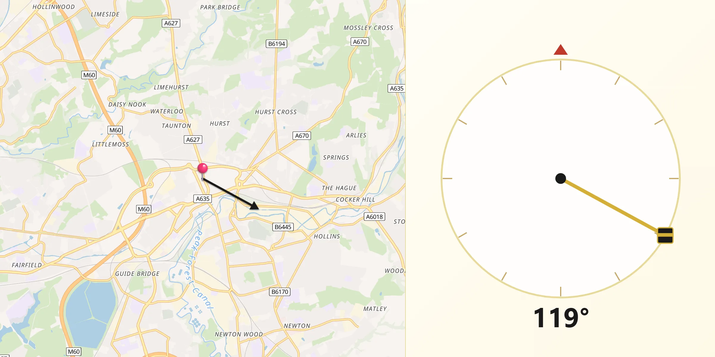 Qibla Direction from Ashton-under-Lyne