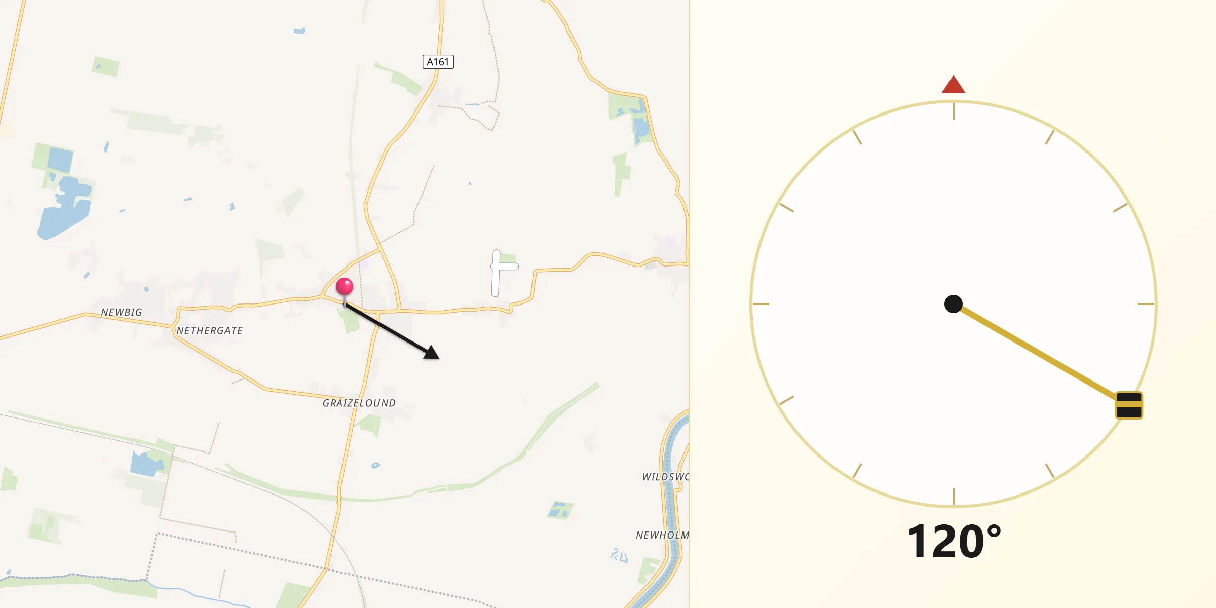 Qibla Direction from Haxey
