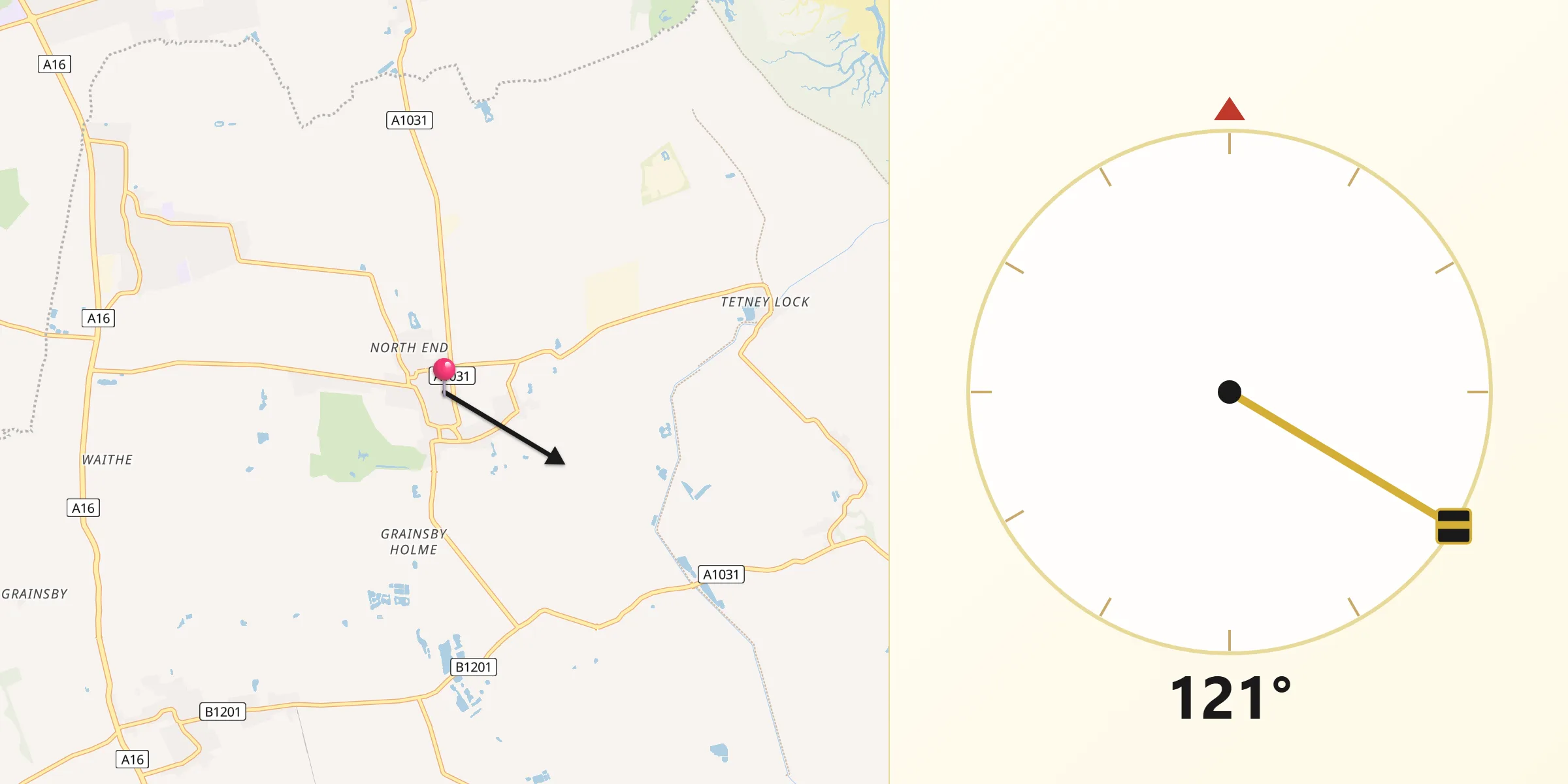 Qibla Direction from Tetney