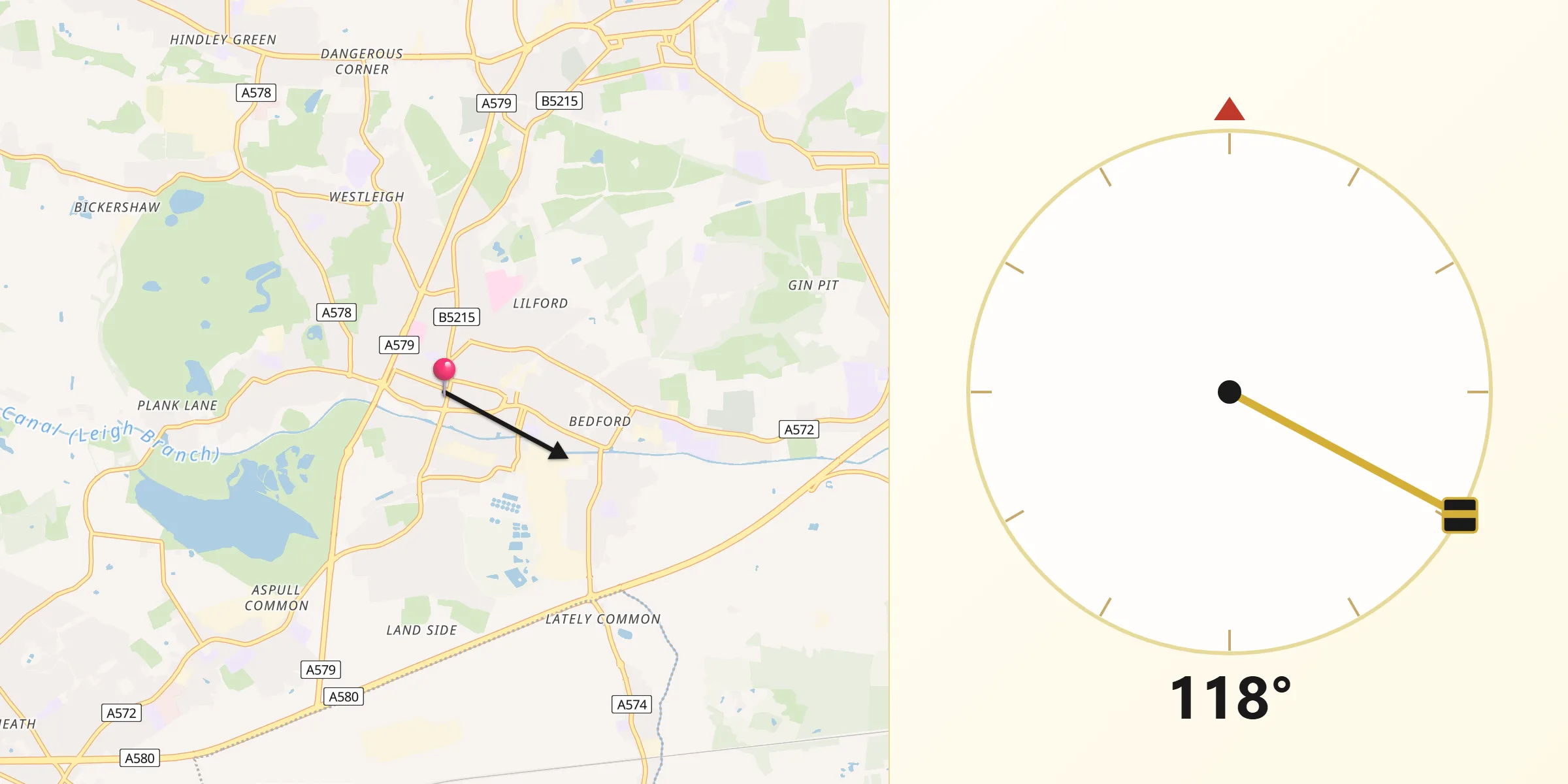 Qibla Direction from Leigh