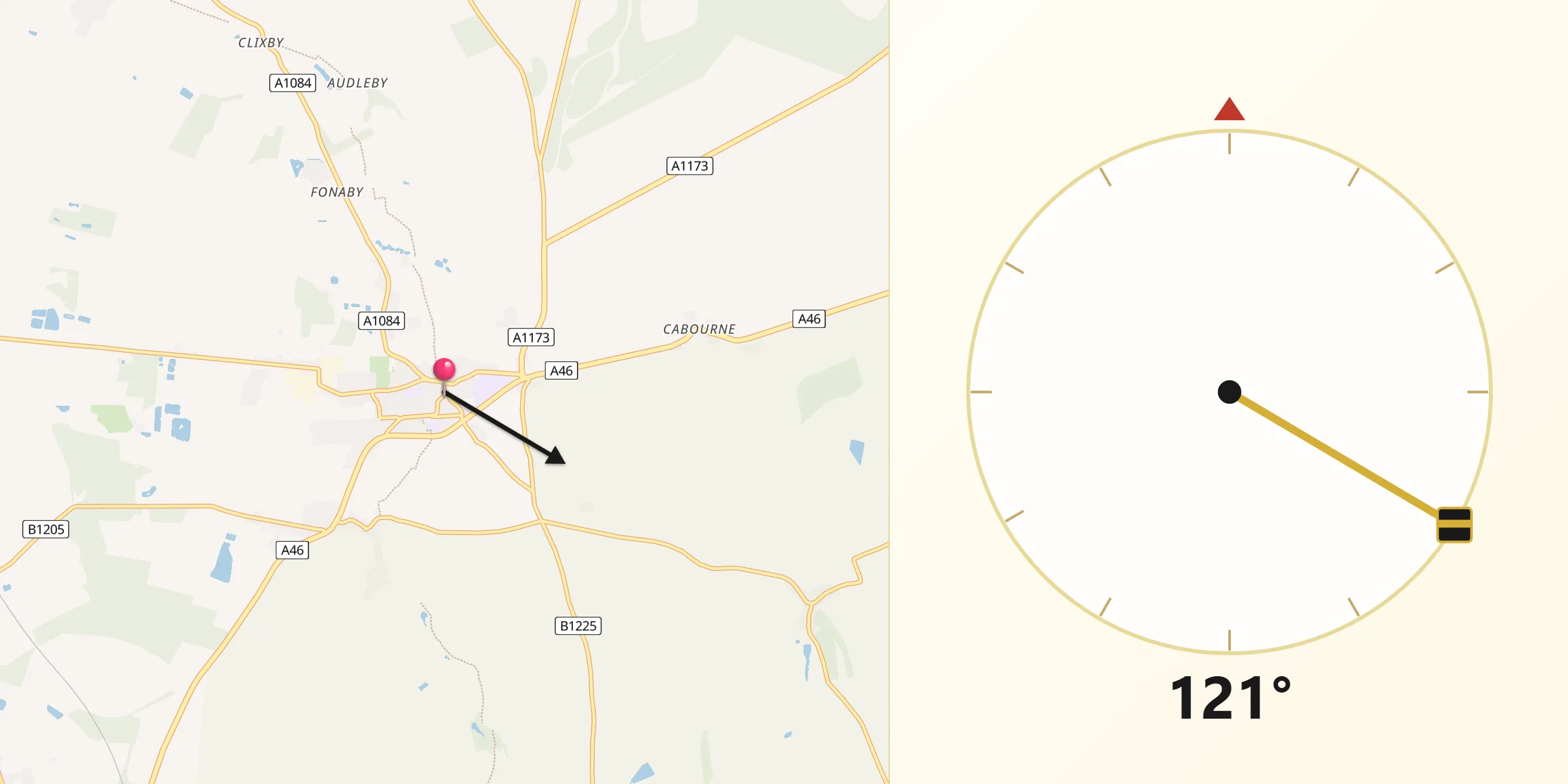 Qibla Direction from Caistor