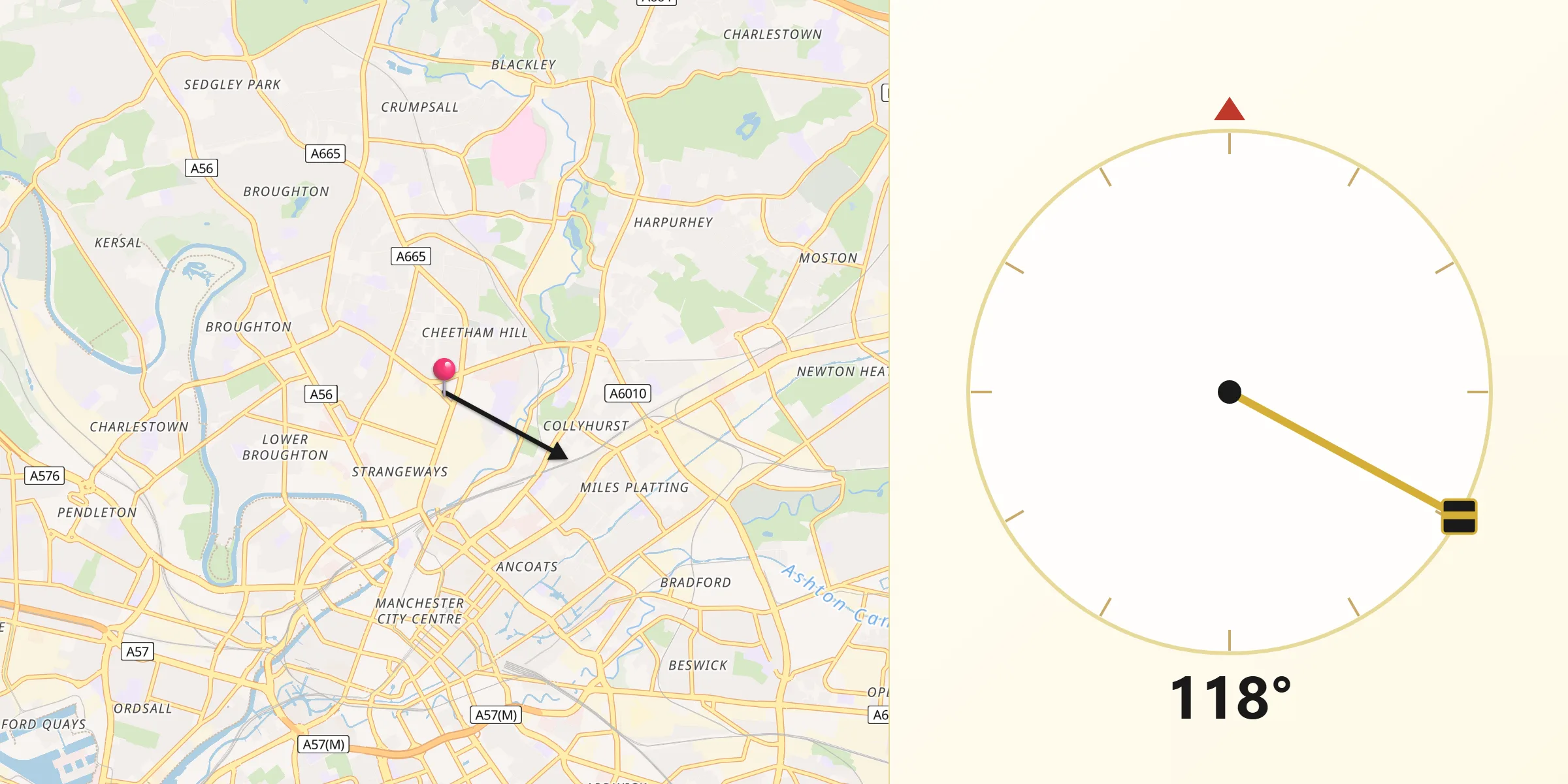 Qibla Direction from Cheetham Hill