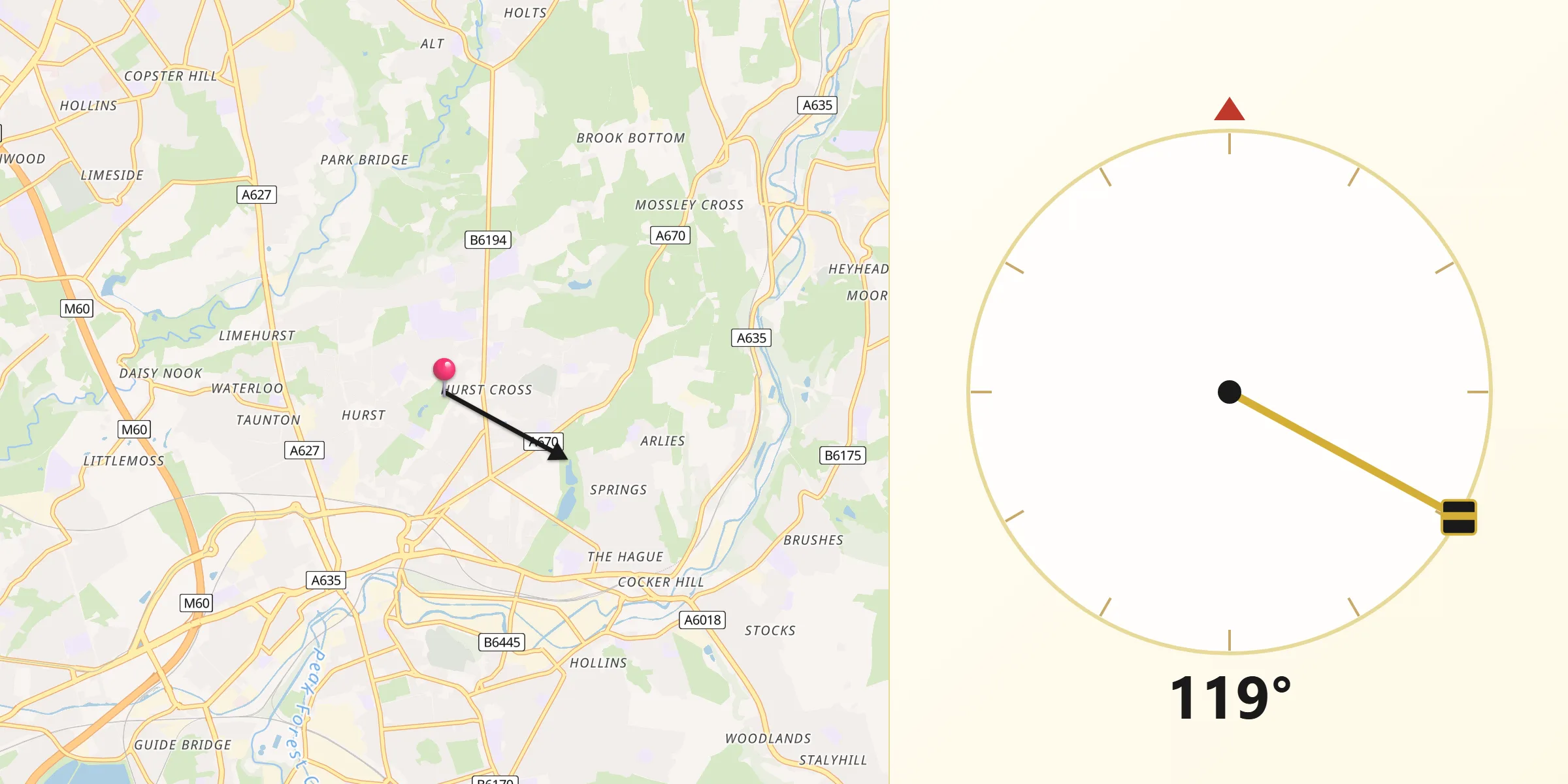 Qibla Direction from Borough of Tameside